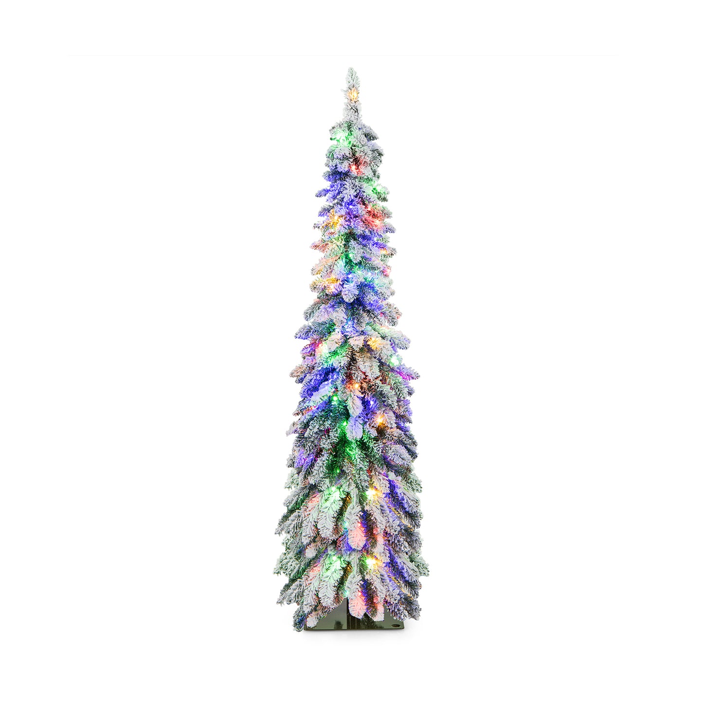 Snow-Flocked Slim Pencil Christmas Tree with 11 Lighting Modes-4FT