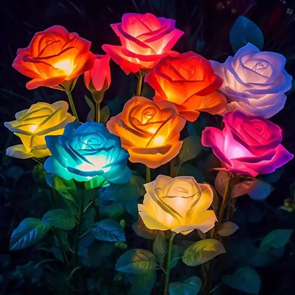 Solar Garden Lights Rose Flower Lawn Lamp