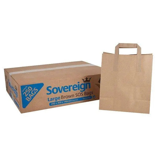 Sovereign Large Brown Block Bottom Take-Away Food Bags - 250 pieces