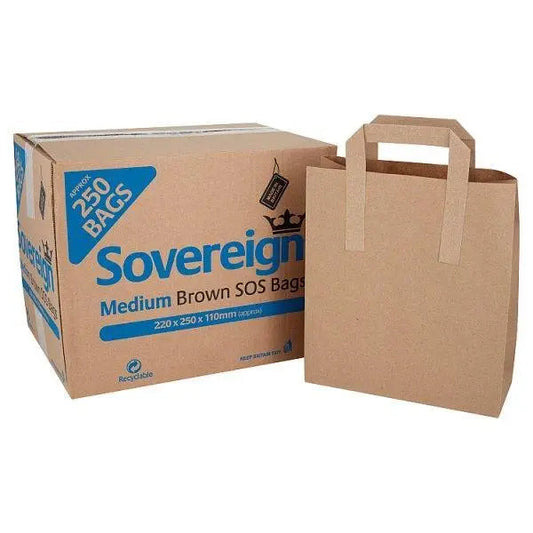 Sovereign Large Brown Block Bottom Take-Away Food Bags - 250 pieces