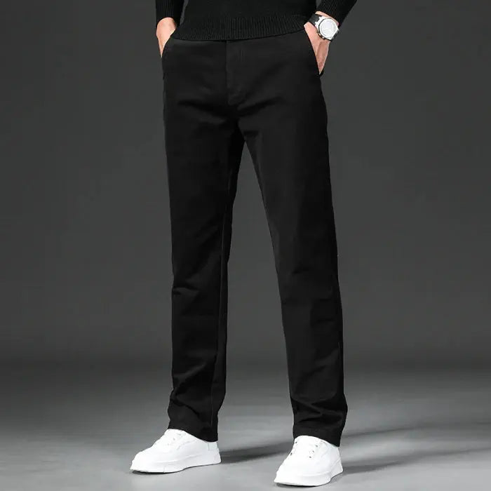 Spring Men's Casual Pants - Straight Fit Cotton Stretch Chino Trousers for Work and Business Wear - Khaki Fashion Regular