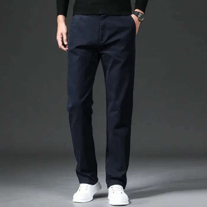 Spring Men's Casual Pants - Straight Fit Cotton Stretch Chino Trousers for Work and Business Wear - Khaki Fashion Regular