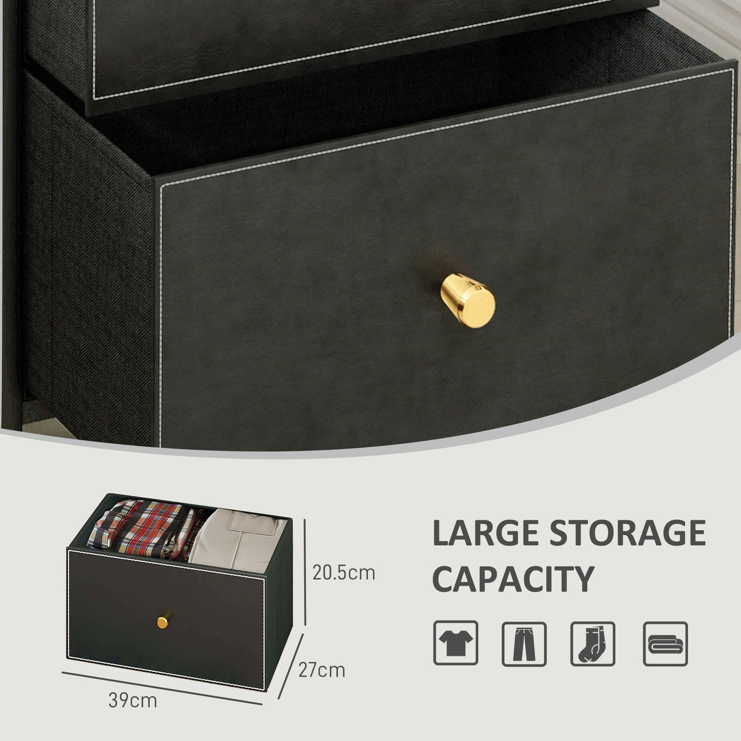 HOMCOM Chest of Drawers with 3 Drawers for Bedroom, Living Room, Black