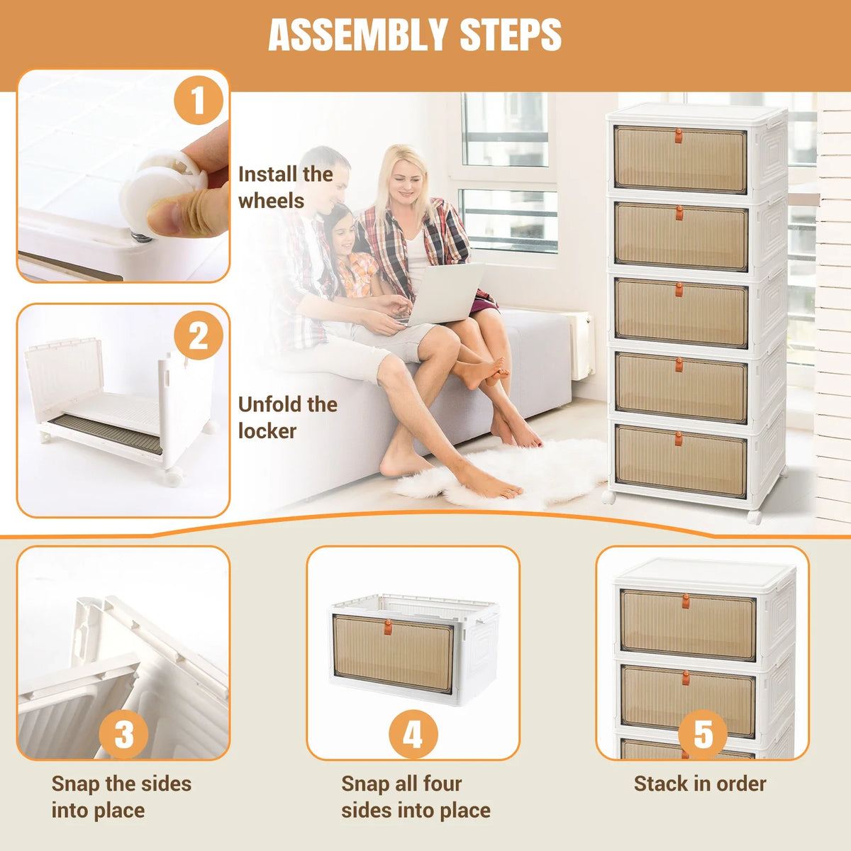 3/4/5 Tier Stackable Storage Boxes with Lids - Thickened Portable Units
