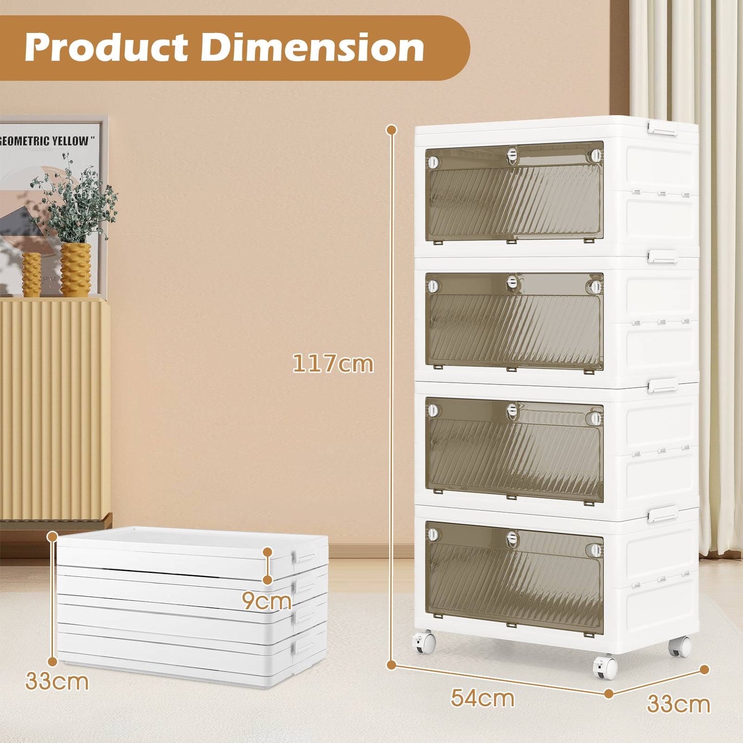 3-Tier/4-Tier Stackable Storage Bins with 3-Way-to-Open Drawers and Wheels-3-Tier