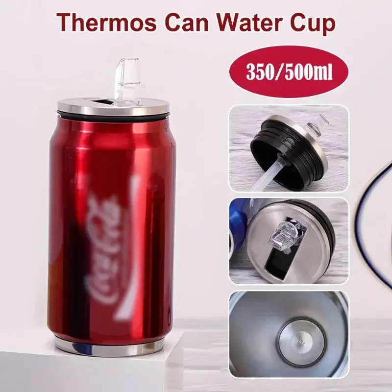 Stainless Steel Cola Shaped Thermos Cup – Double-Layer Vacuum Insulated Travel Mug with Straw for Hot & Cold Drinks