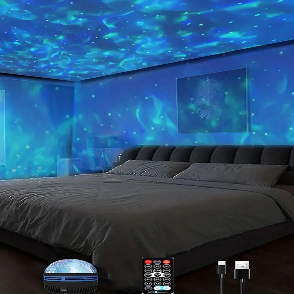 Star Galaxy Projector Night Light - Ocean Wave Bedroom Ceiling Lamp Room Decoration