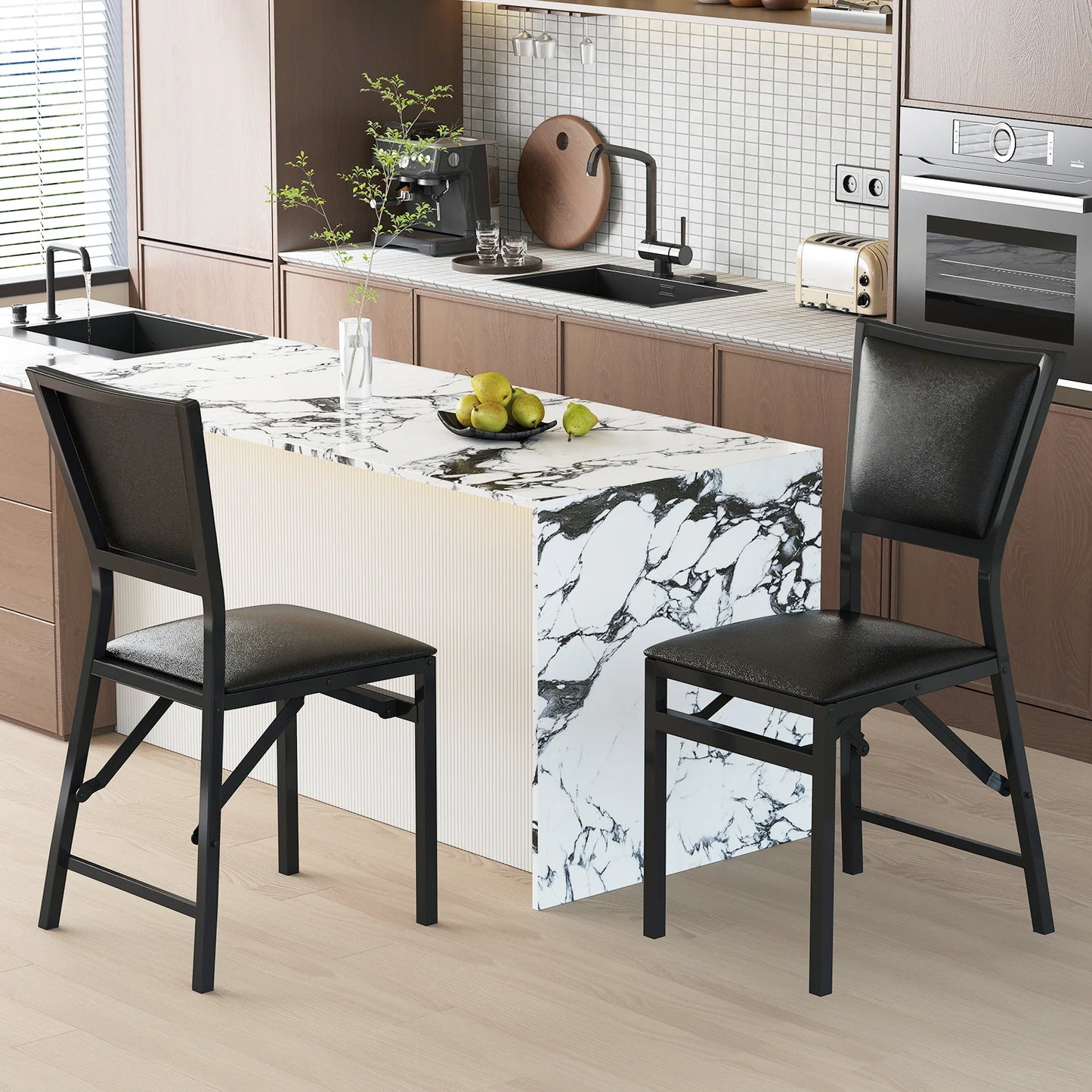 Steel Folding Chair Set of 2 with High Backrest and Steel Frame