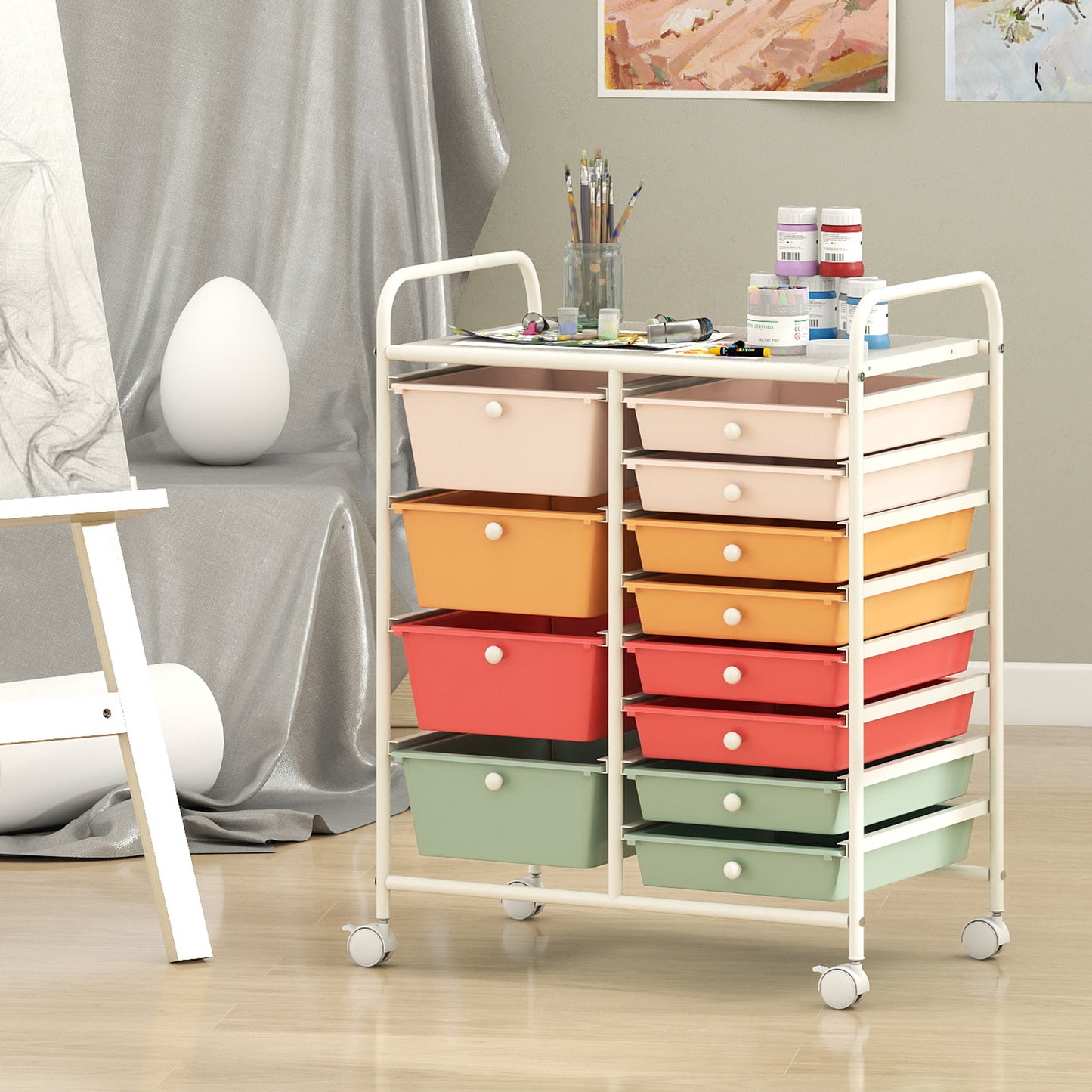 Storage Cart with 2-Size Drawer Rolling Cart Large Countertop Side Handles-Black