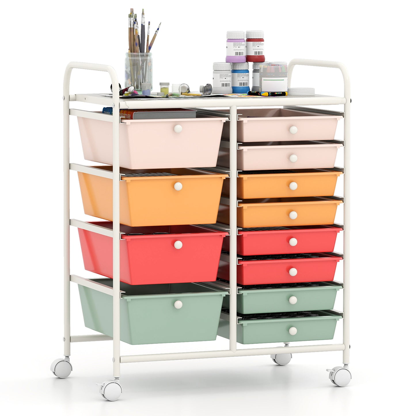 Storage Cart with 2-Size Drawer Rolling Cart Large Countertop Side Handles-Black