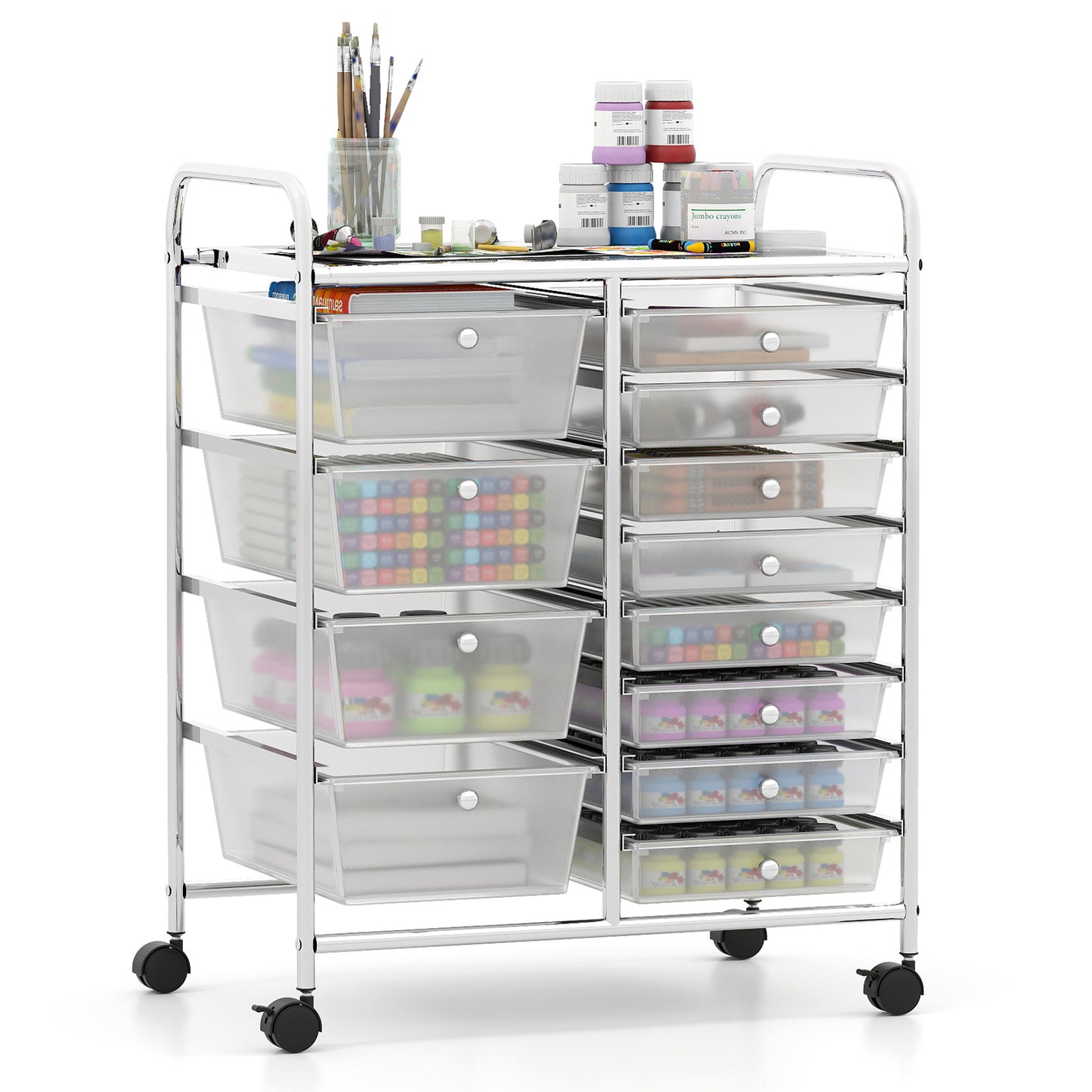 Storage Cart with 2-Size Drawer Rolling Cart Large Countertop Side Handles-Black