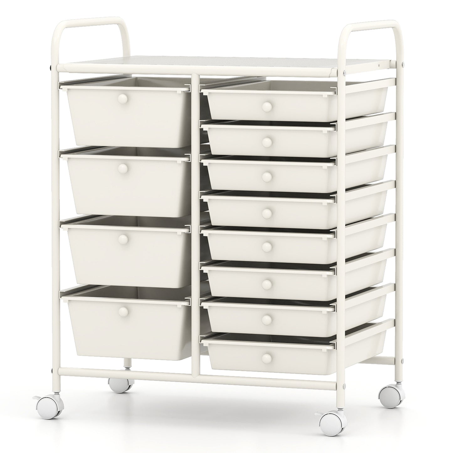 Storage Cart with 2-Size Drawer Rolling Cart Large Countertop Side Handles-Black
