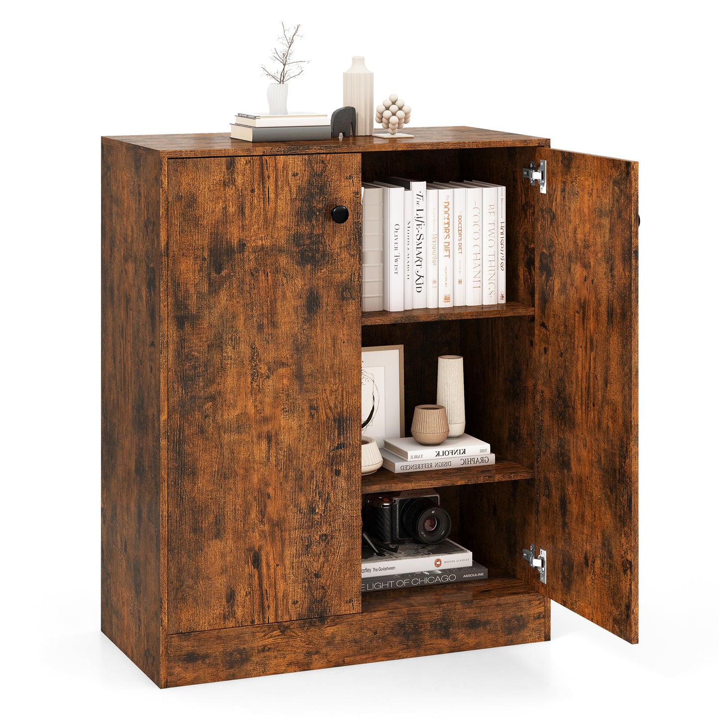 2-Door Storage Cabinet with 3 Shelves-Black