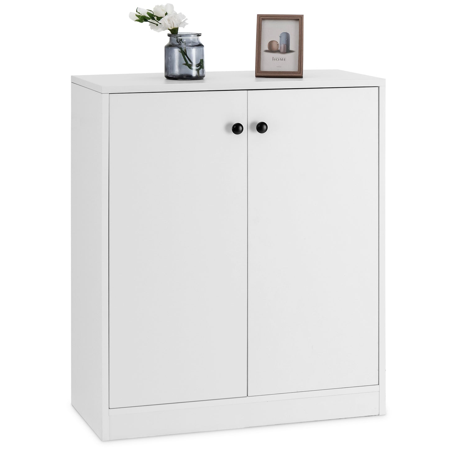 2-Door Storage Cabinet with 3 Shelves-Black