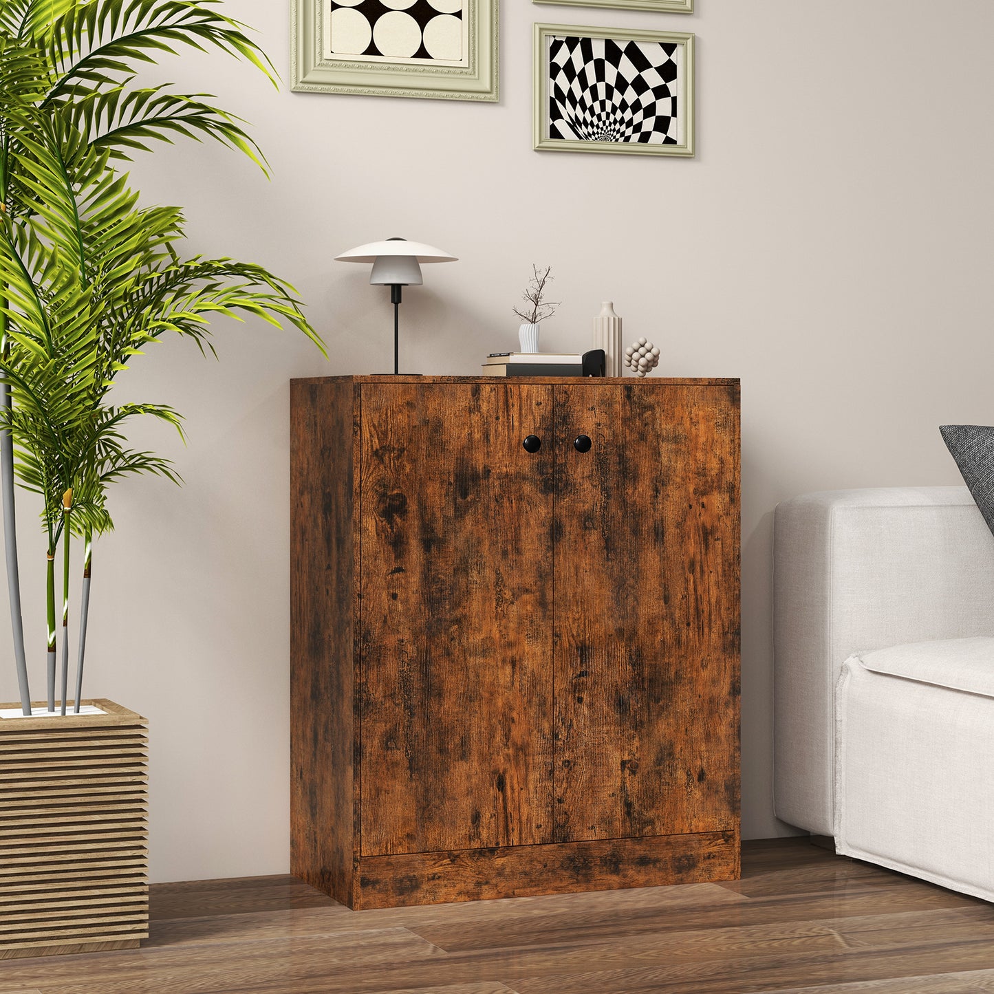2-Door Storage Cabinet with 3 Shelves-Black