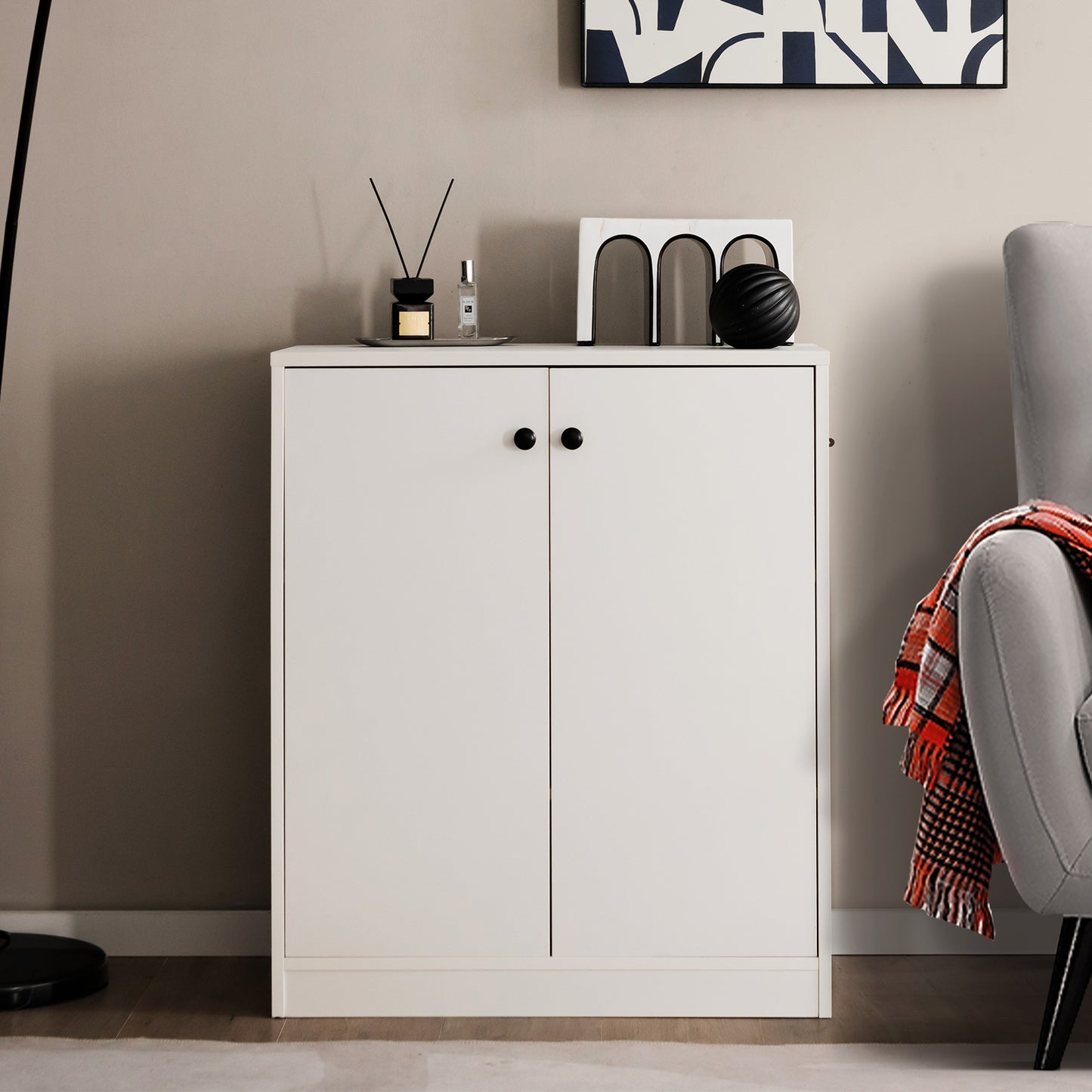 2-Door Storage Cabinet with 3 Shelves-Black