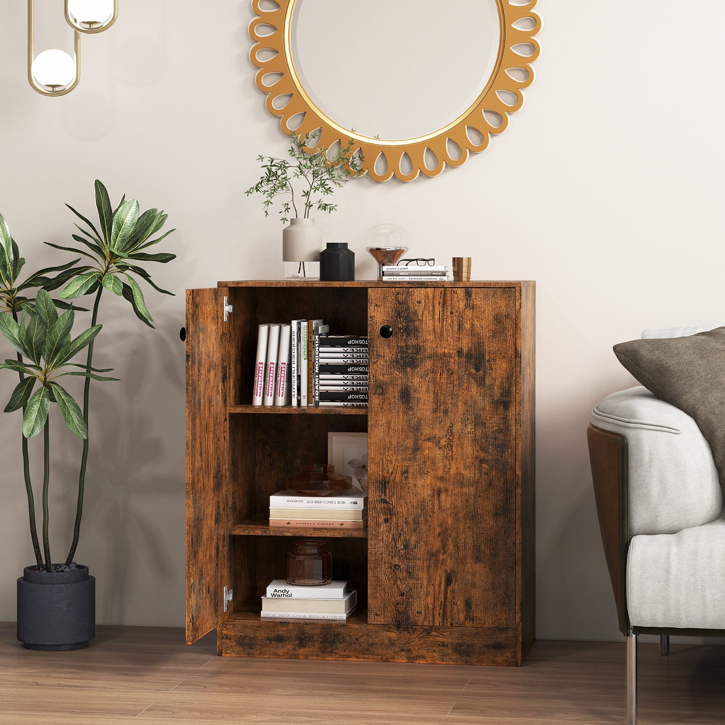 2-Door Storage Cabinet with 3 Shelves-Black