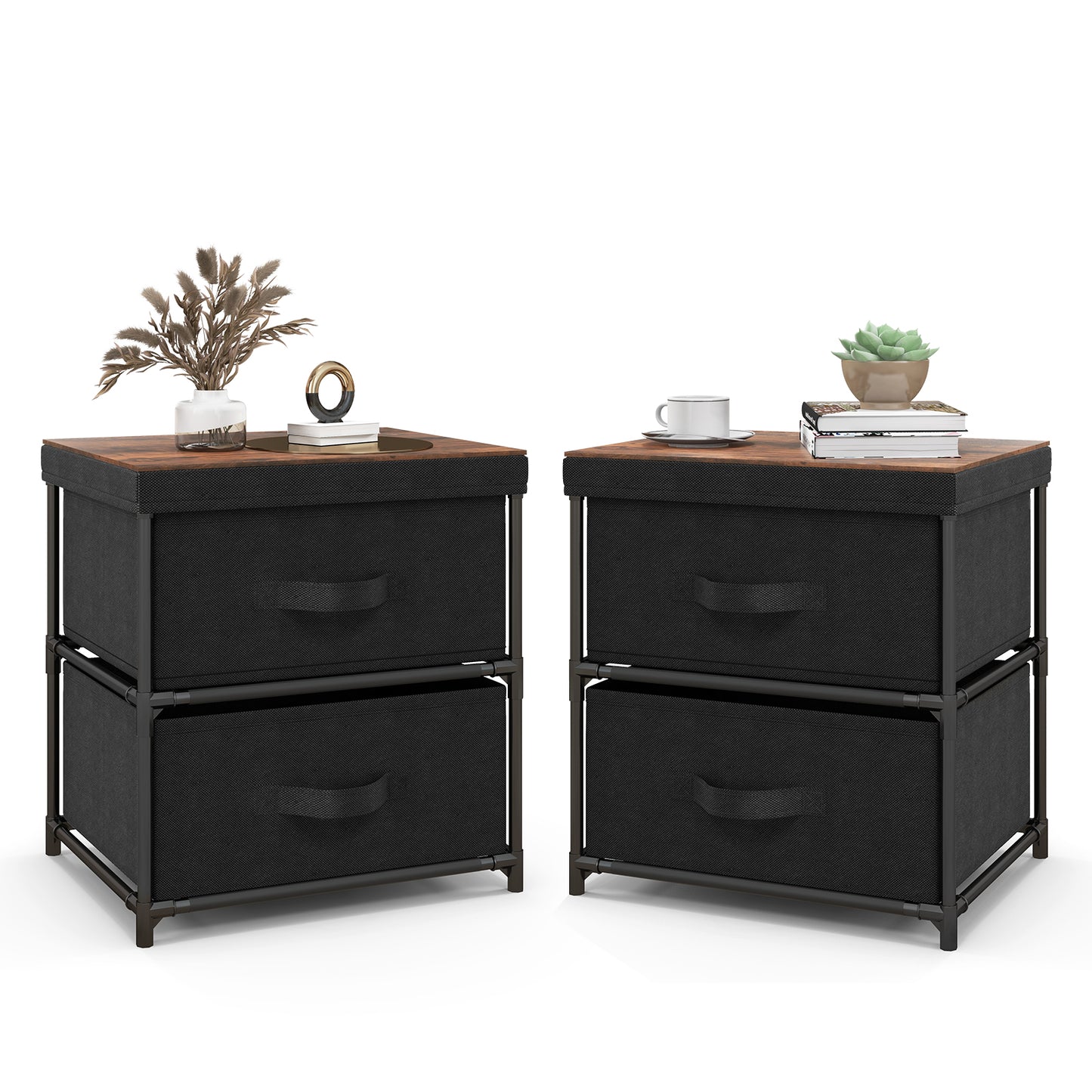 2-Drawer Nightstand Bedside Table with Removable Lid for Bedroom, Living Room-Black