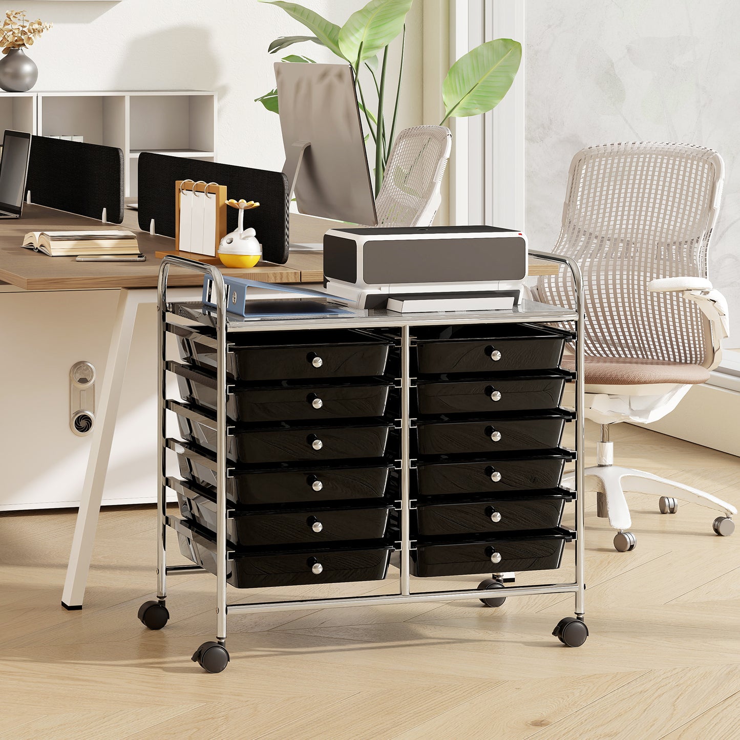 Storage Rolling Cart with Drawer and Large Countertop Side Handles-Black