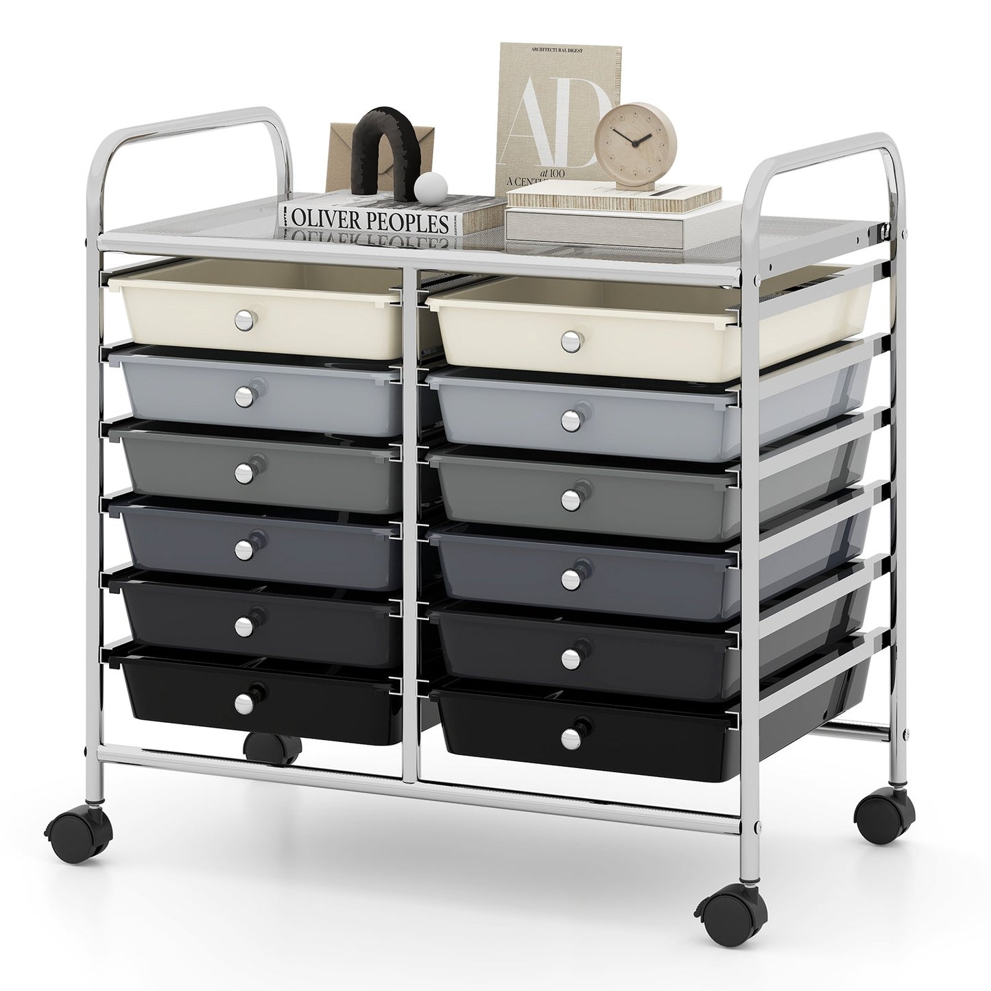 Storage Rolling Cart with Drawer and Large Countertop Side Handles-Black