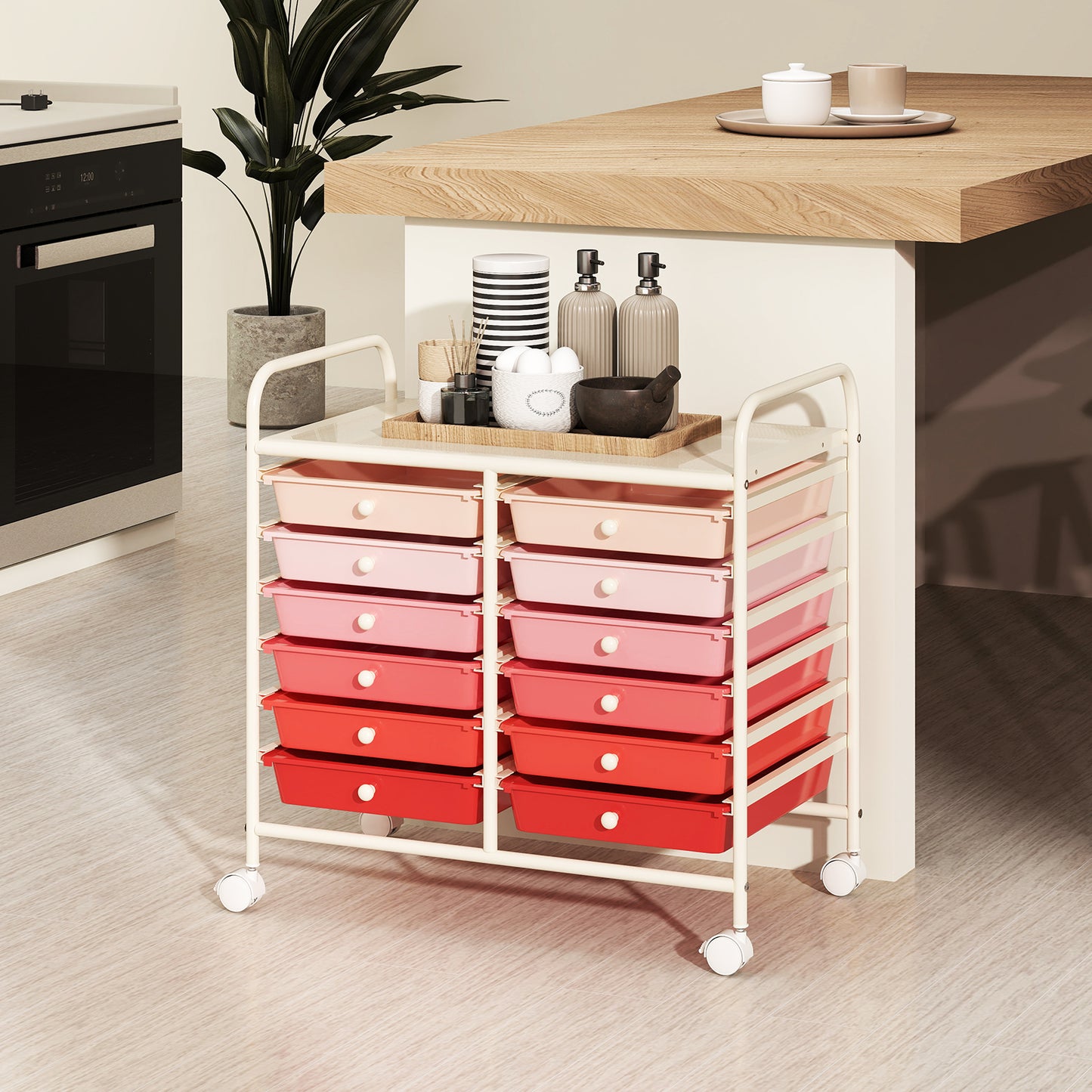 Storage Rolling Cart with Drawer and Large Countertop Side Handles-Black