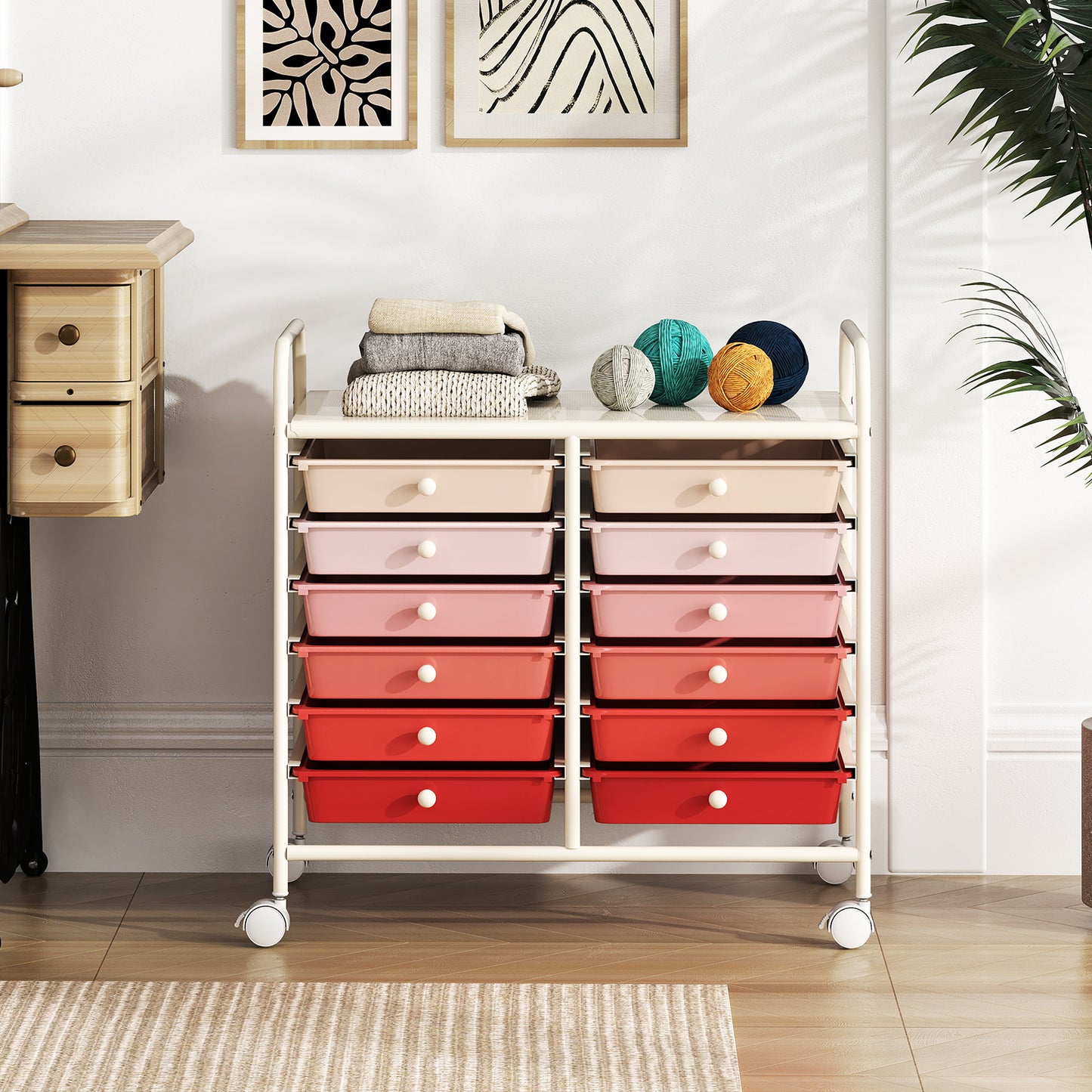 Storage Rolling Cart with Drawer and Large Countertop Side Handles-Black