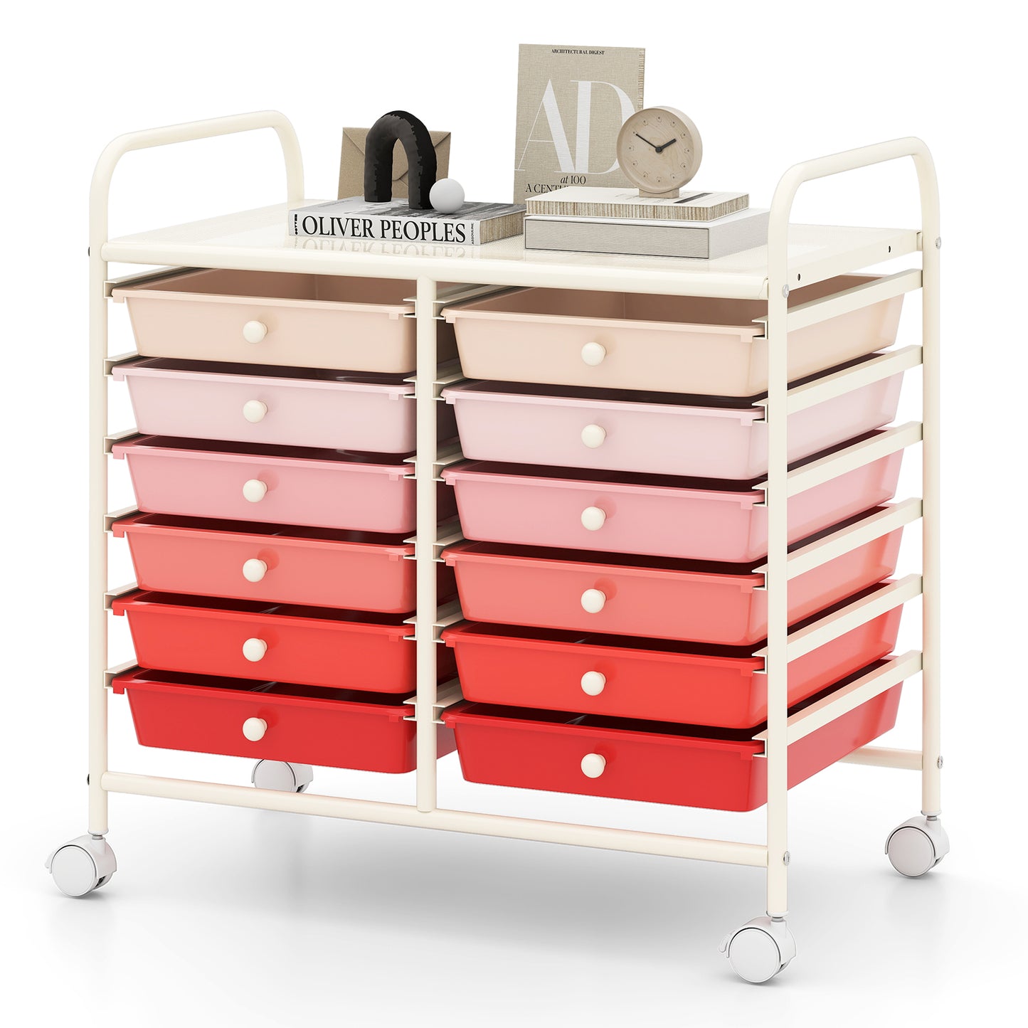 Storage Rolling Cart with Drawer and Large Countertop Side Handles-Black