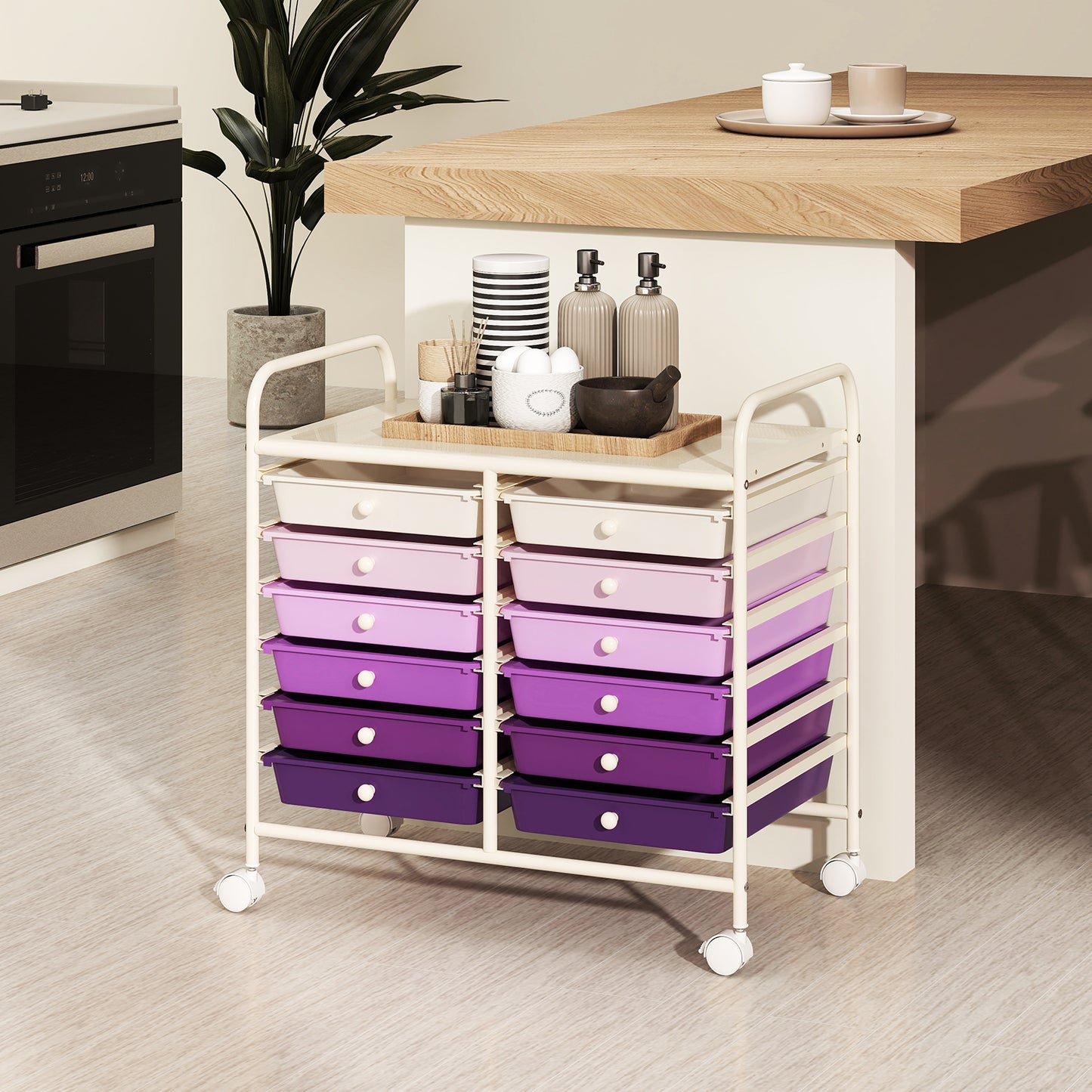 Storage Rolling Cart with Drawer and Large Countertop Side Handles-Black