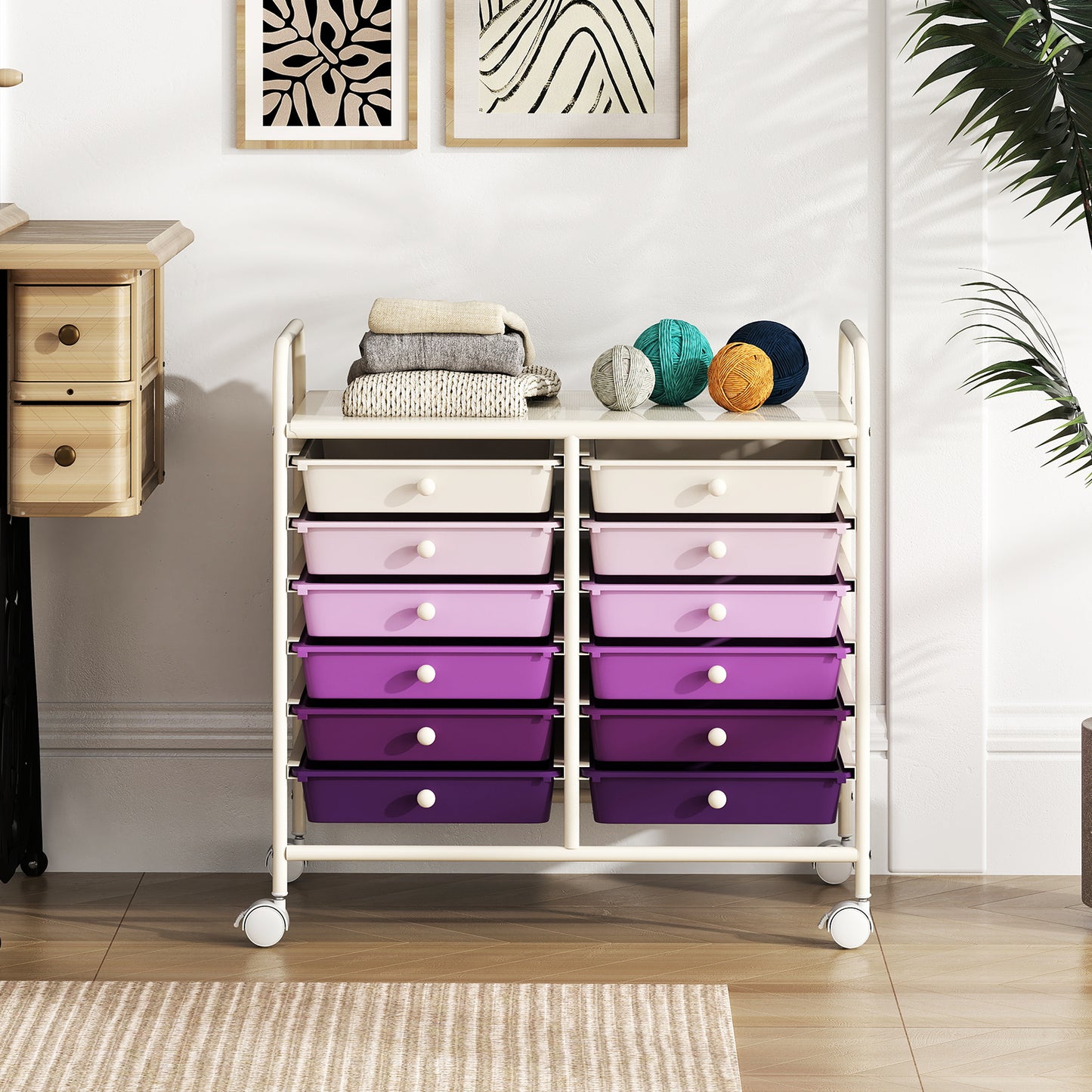 Storage Rolling Cart with Drawer and Large Countertop Side Handles-Black
