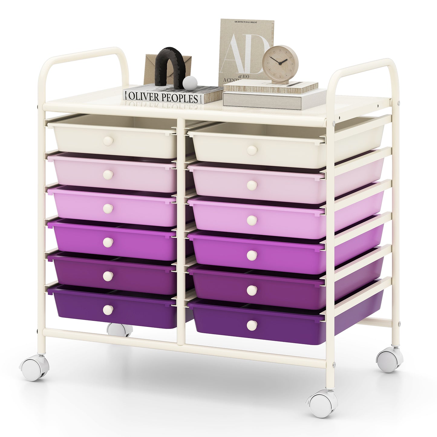 Storage Rolling Cart with Drawer and Large Countertop Side Handles-Black