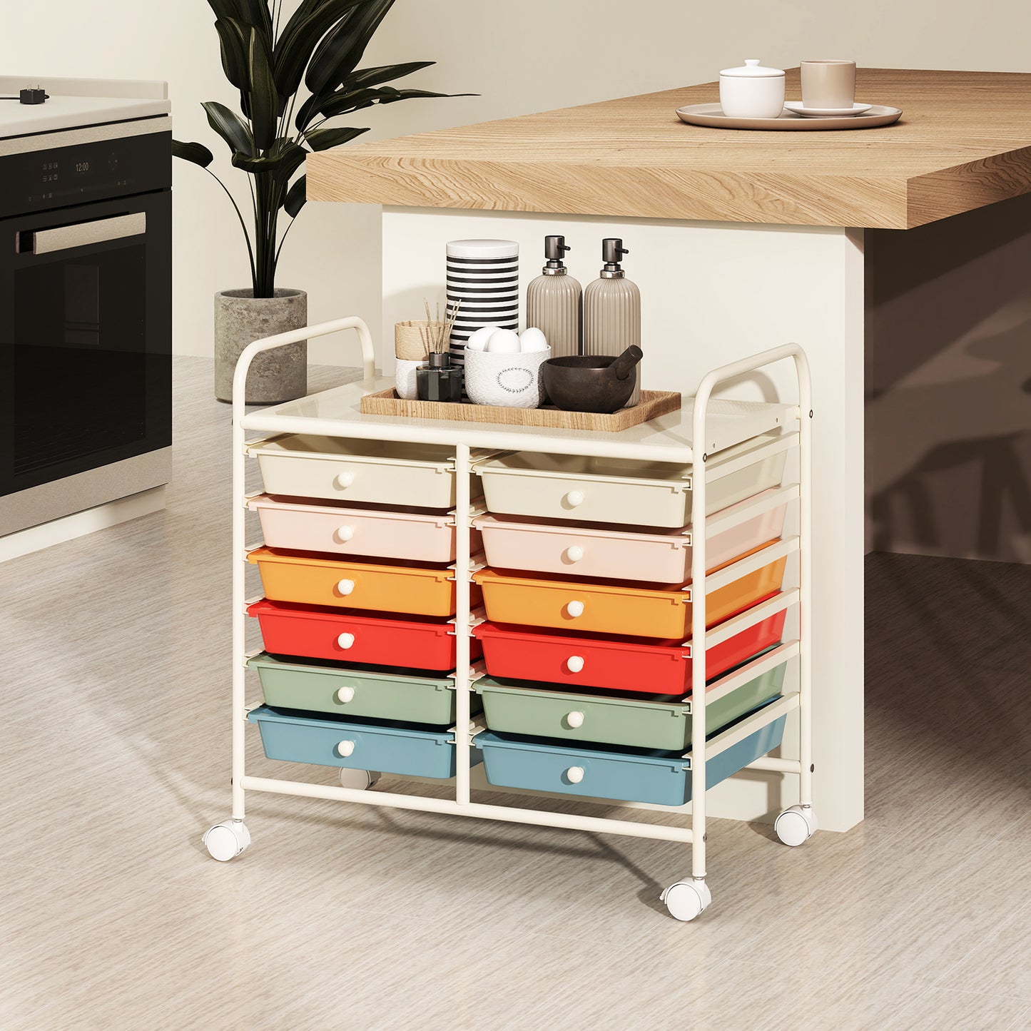 Storage Rolling Cart with Drawer and Large Countertop Side Handles-Black