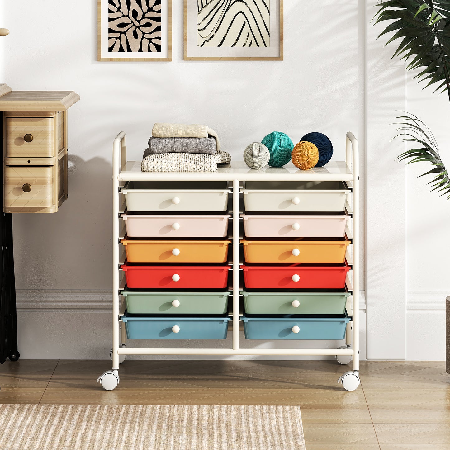 Storage Rolling Cart with Drawer and Large Countertop Side Handles-Black