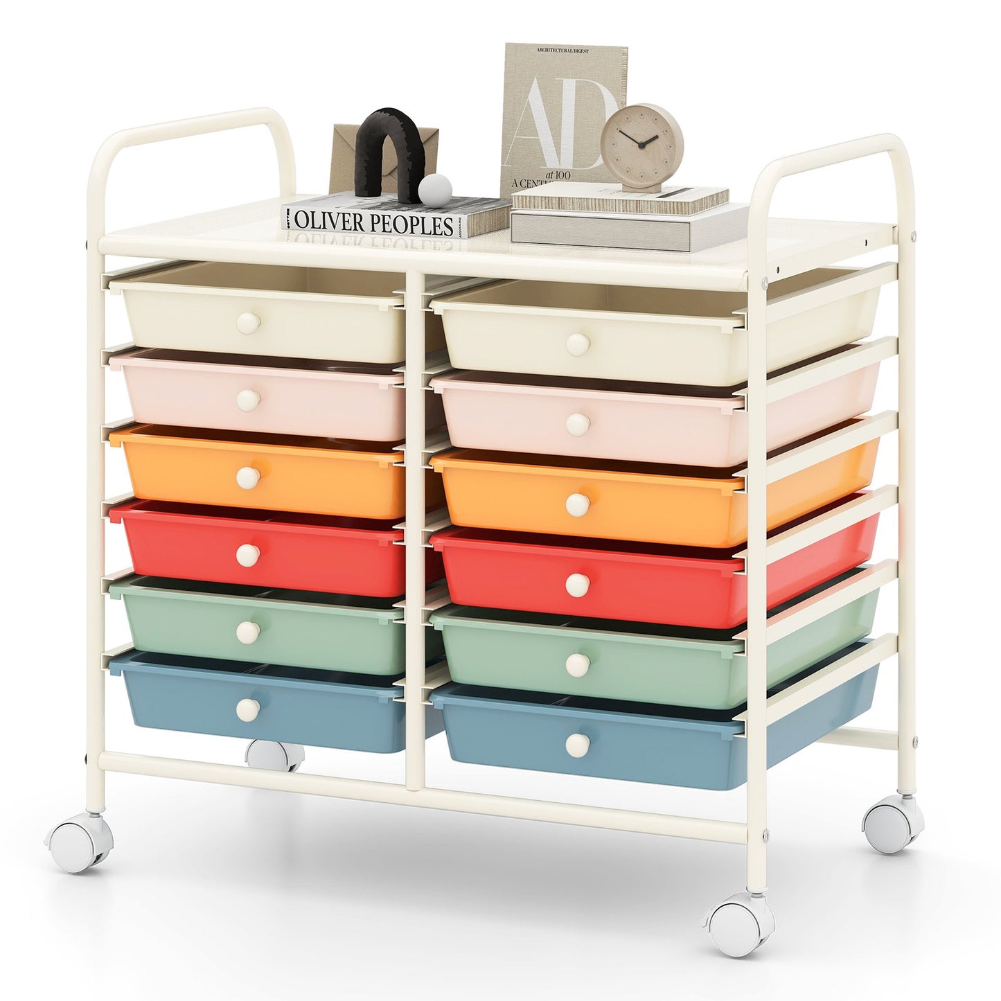 Storage Rolling Cart with Drawer and Large Countertop Side Handles-Black