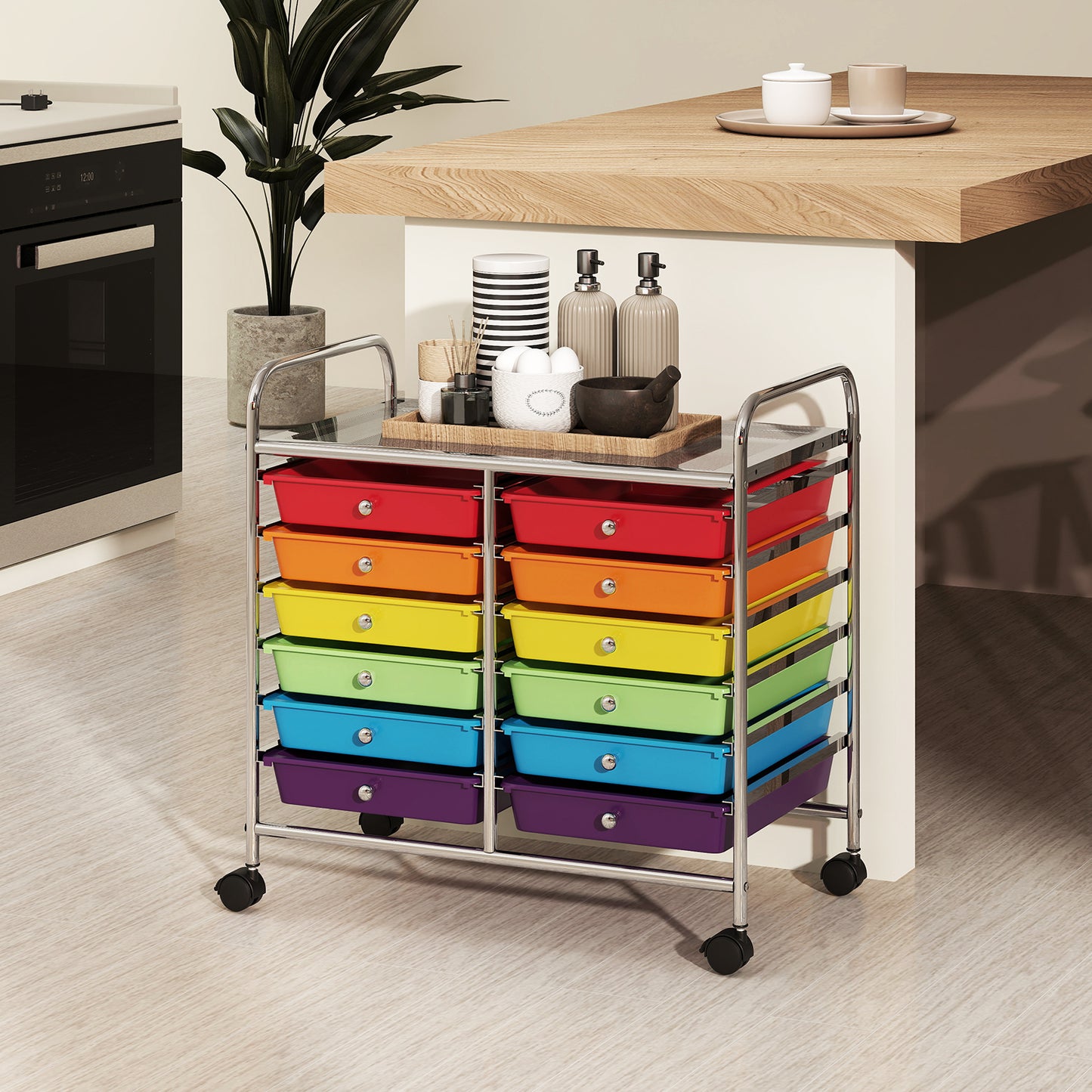 Storage Rolling Cart with Drawer and Large Countertop Side Handles-Black