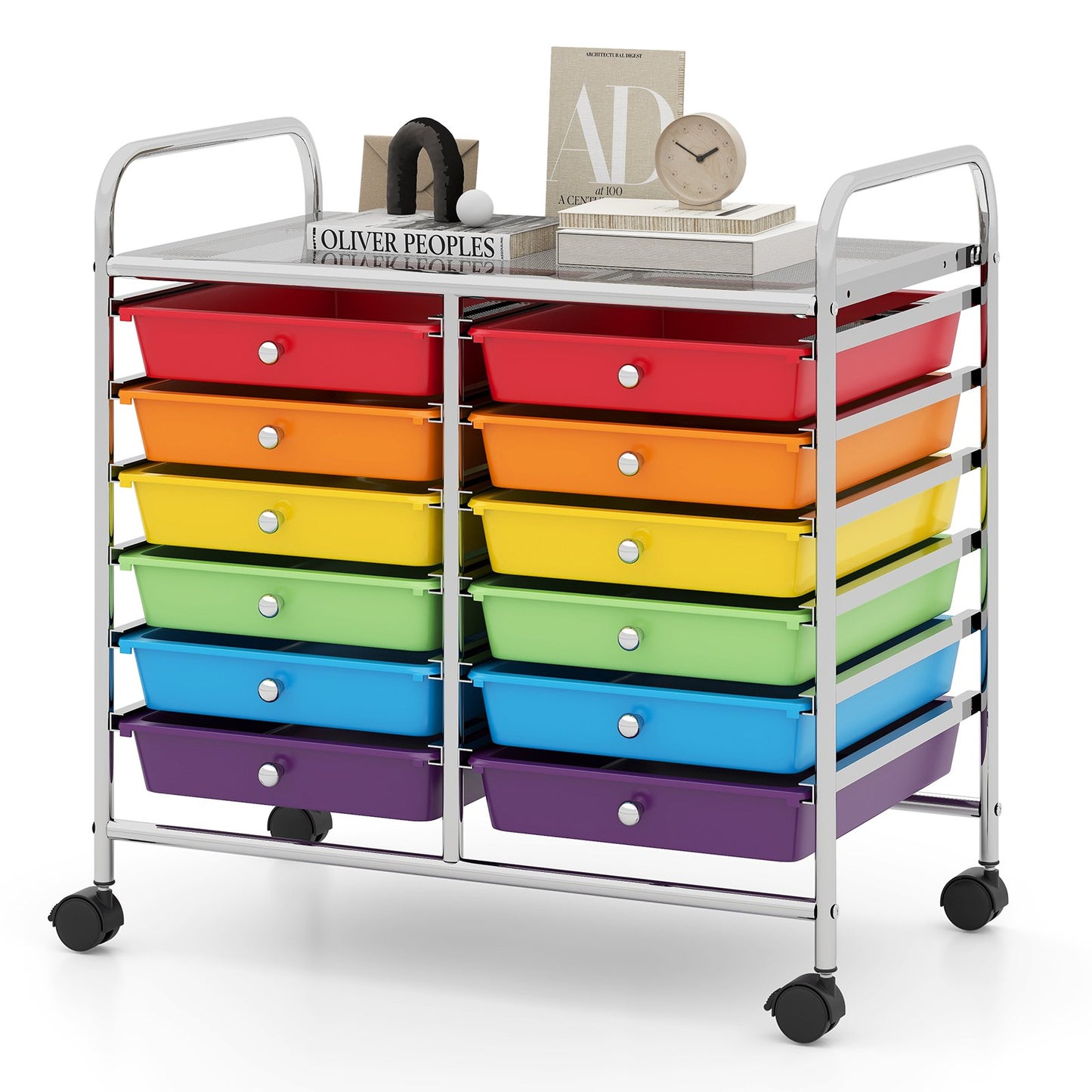 Storage Rolling Cart with Drawer and Large Countertop Side Handles-Black