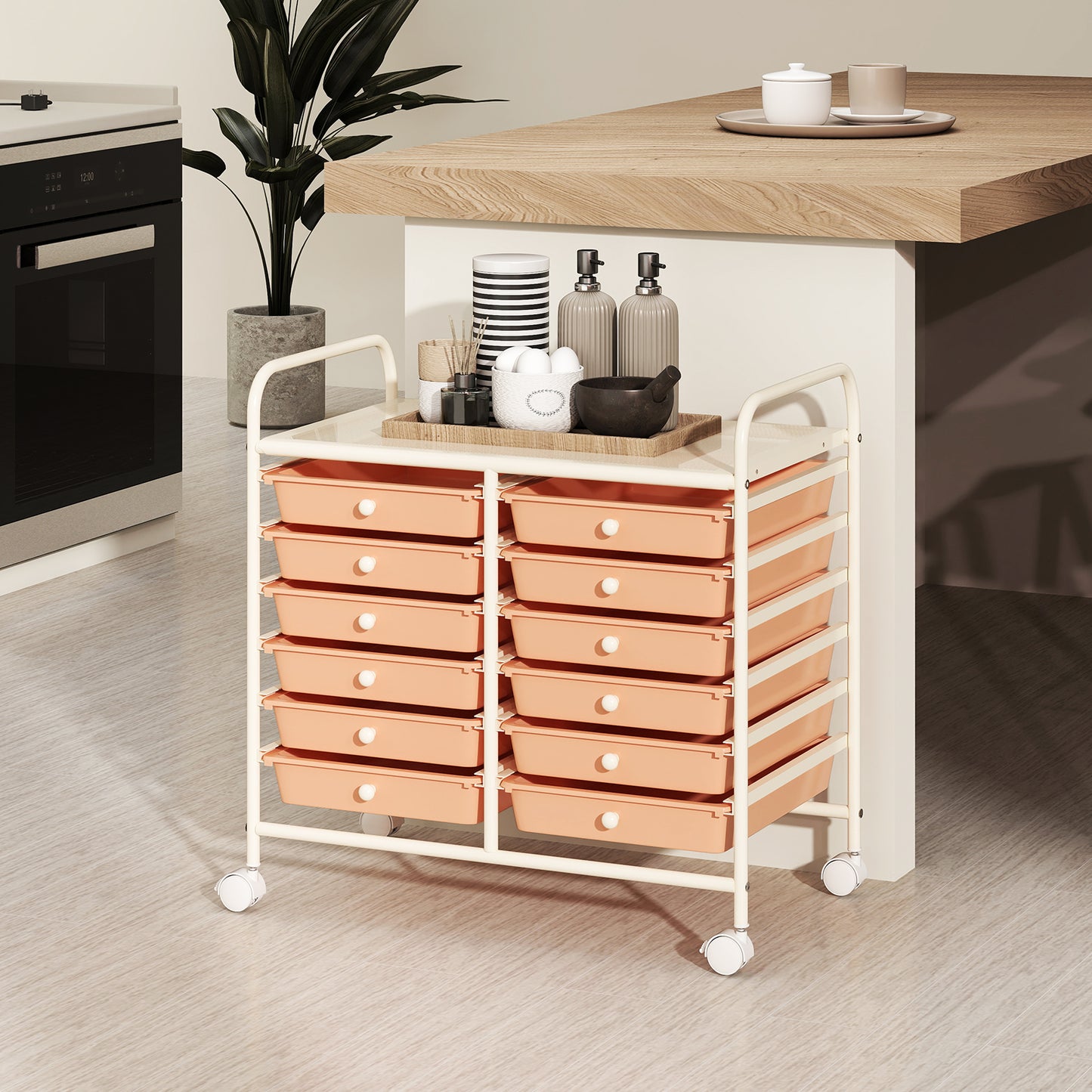 Storage Rolling Cart with Drawer and Large Countertop Side Handles-Black