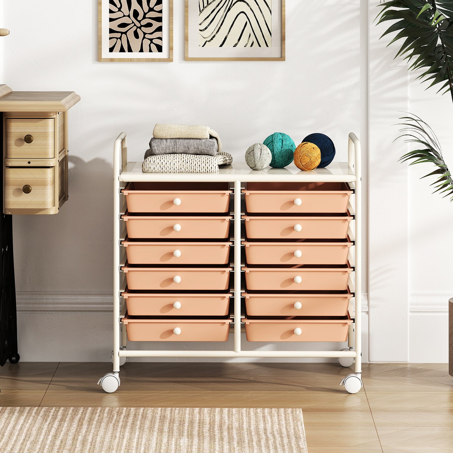 Storage Rolling Cart with Drawer and Large Countertop Side Handles-Black