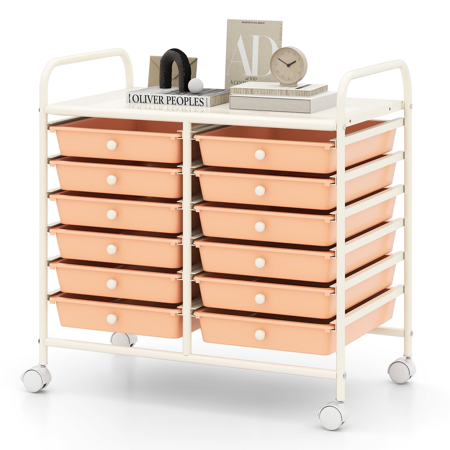 Storage Rolling Cart with Drawer and Large Countertop Side Handles-Black
