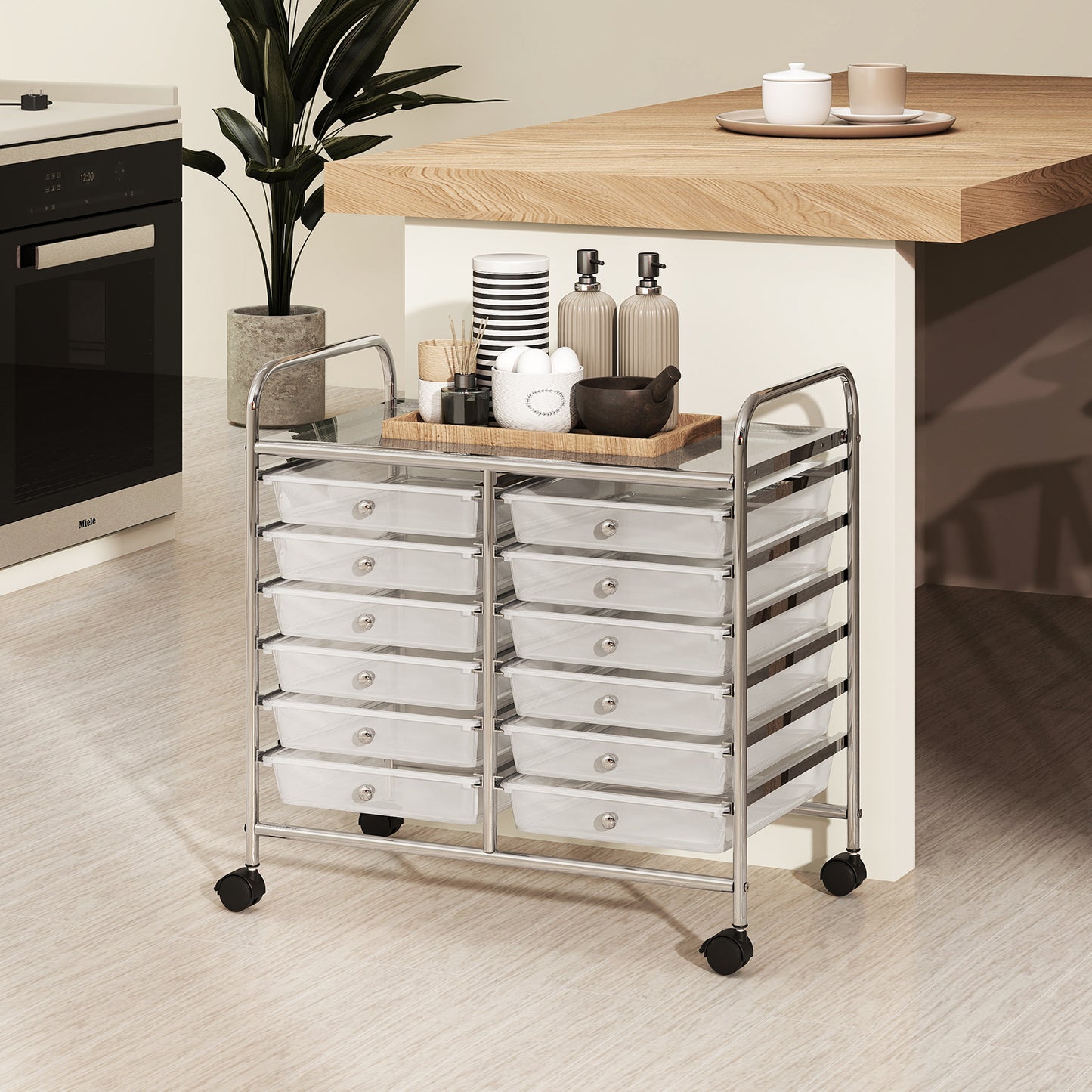 Storage Rolling Cart with Drawer and Large Countertop Side Handles-Black