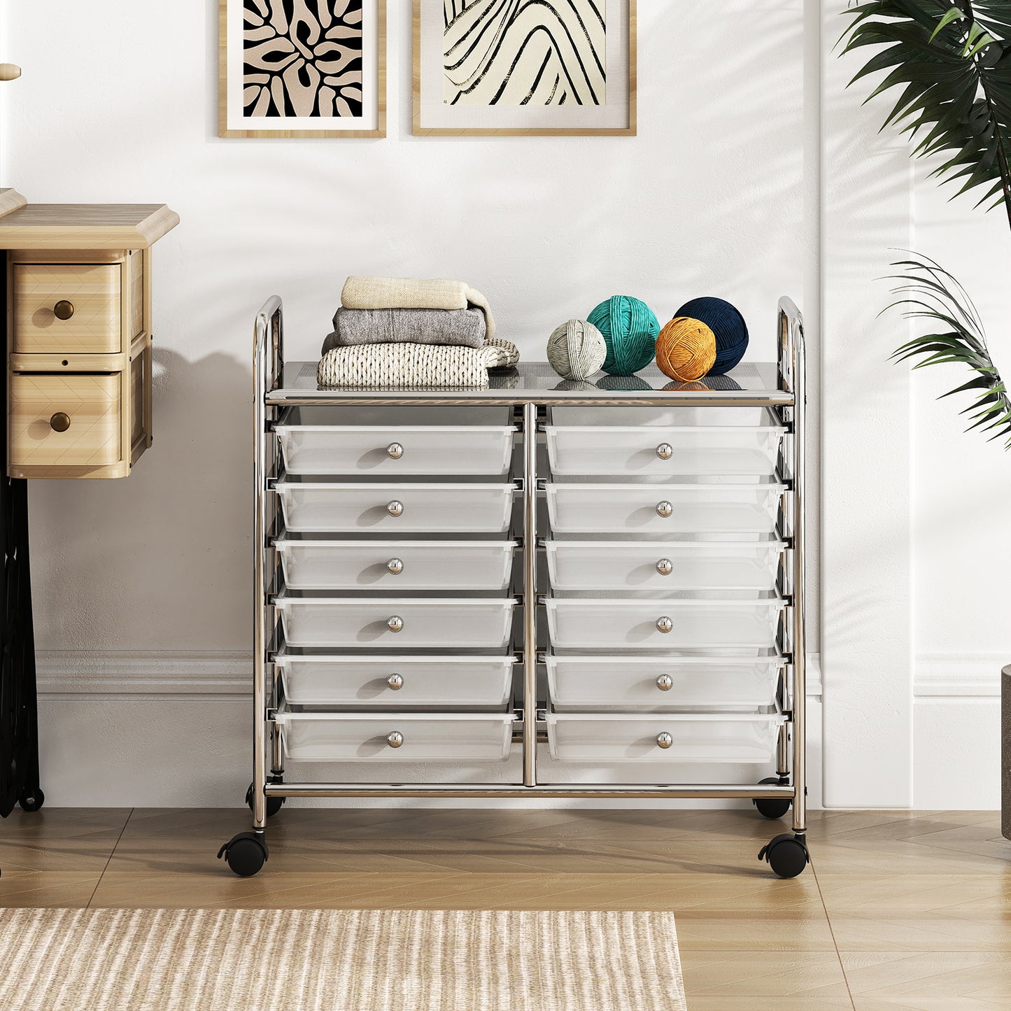 Storage Rolling Cart with Drawer and Large Countertop Side Handles-Black