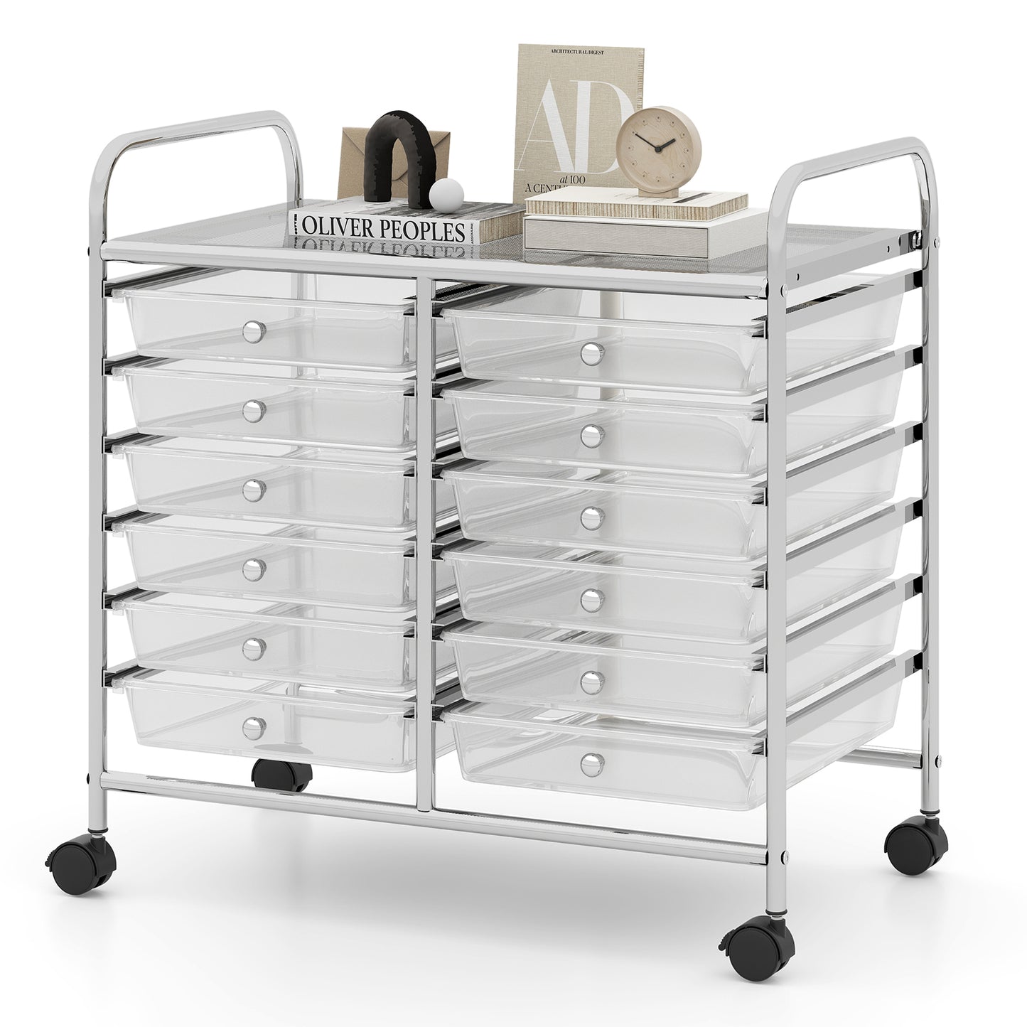 Storage Rolling Cart with Drawer and Large Countertop Side Handles-Black