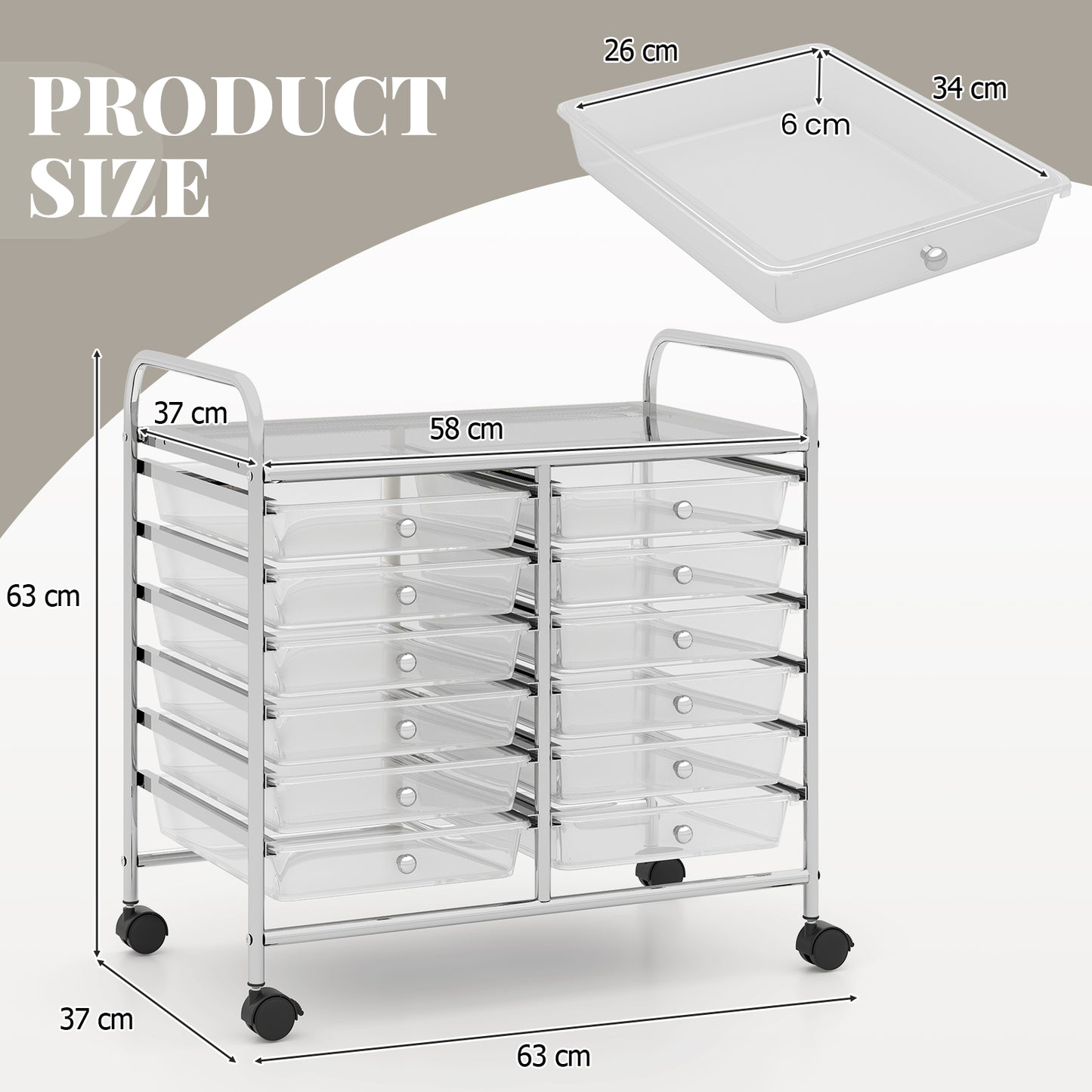 Storage Rolling Cart with Drawer and Large Countertop Side Handles-Black