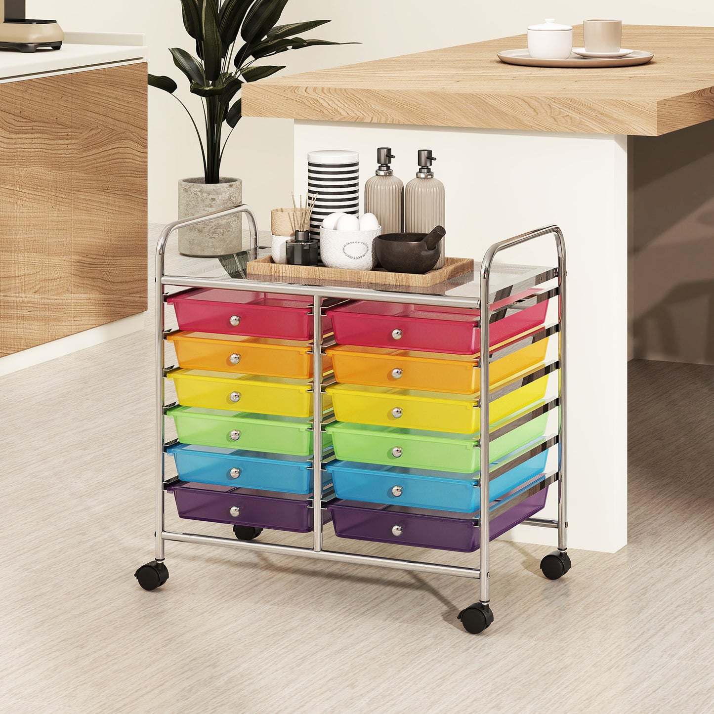 Storage Rolling Cart with Drawer and Large Countertop Side Handles-Black