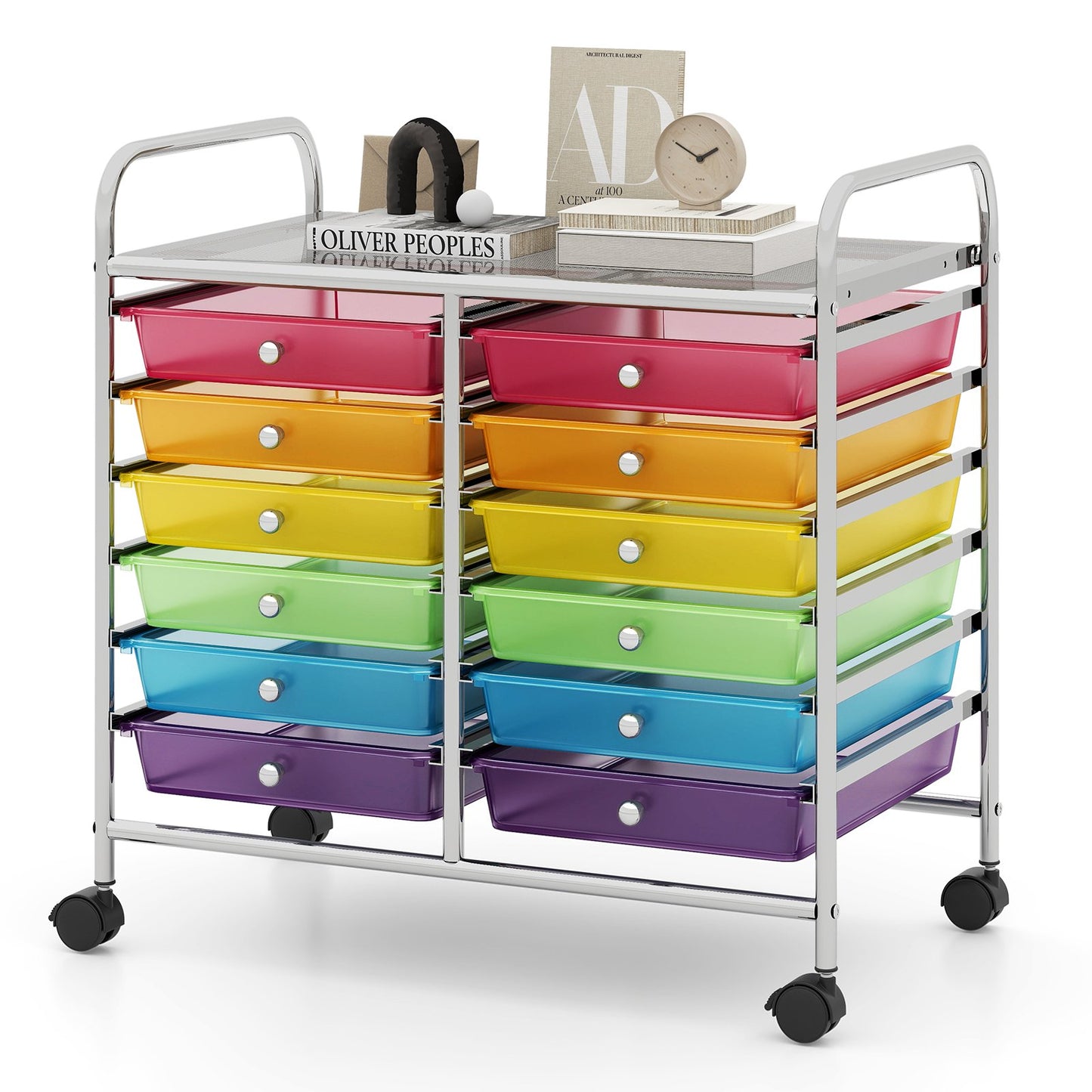 Storage Rolling Cart with Drawer and Large Countertop Side Handles-Black