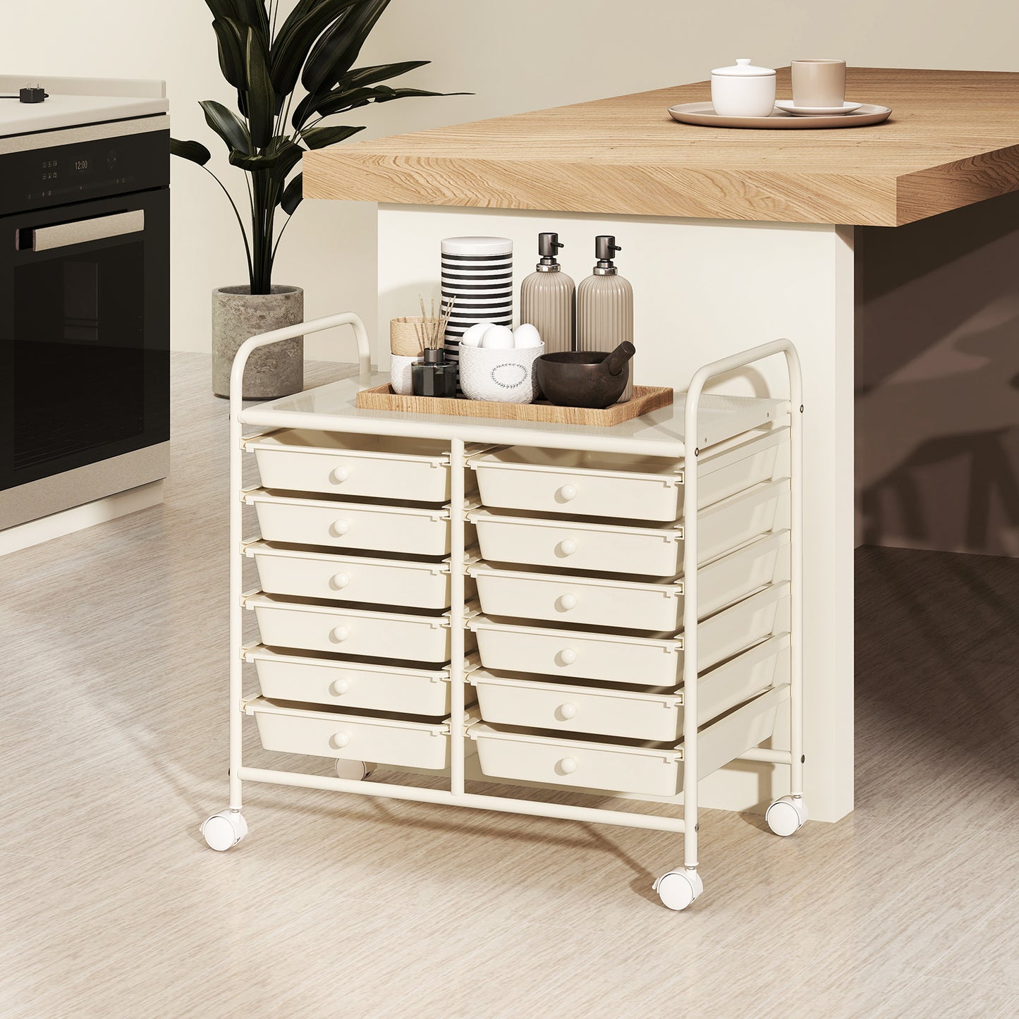 Storage Rolling Cart with Drawer and Large Countertop Side Handles-Black
