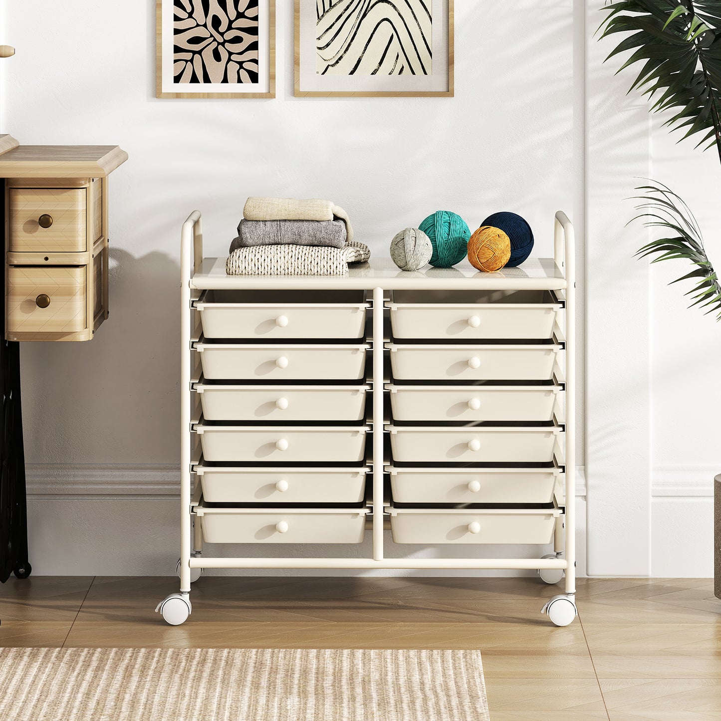 Storage Rolling Cart with Drawer and Large Countertop Side Handles-Black