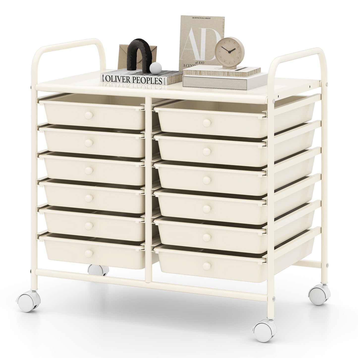 Storage Rolling Cart with Drawer and Large Countertop Side Handles-Black