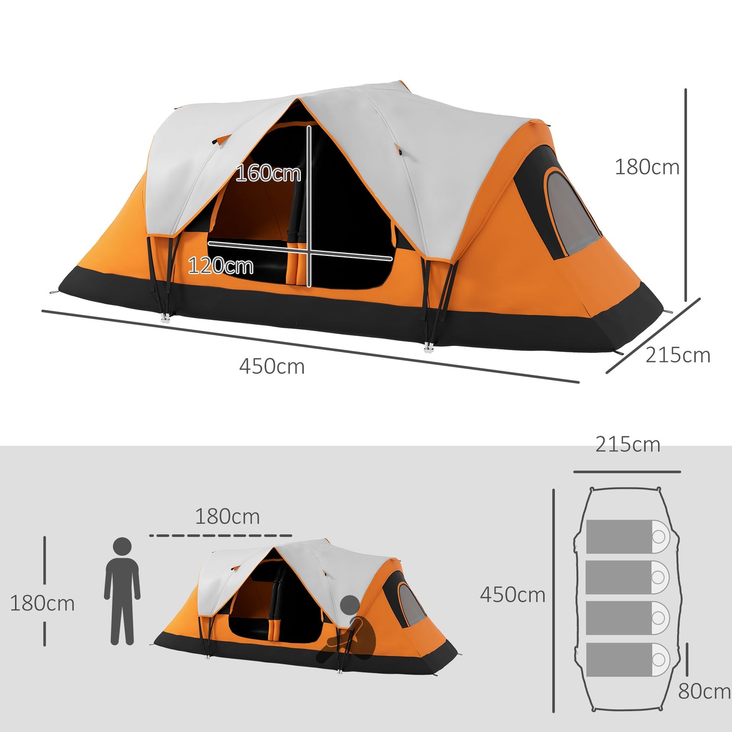Outsunny 2 Room Camping Tent with Waterproof Rainfly & Screen Panels