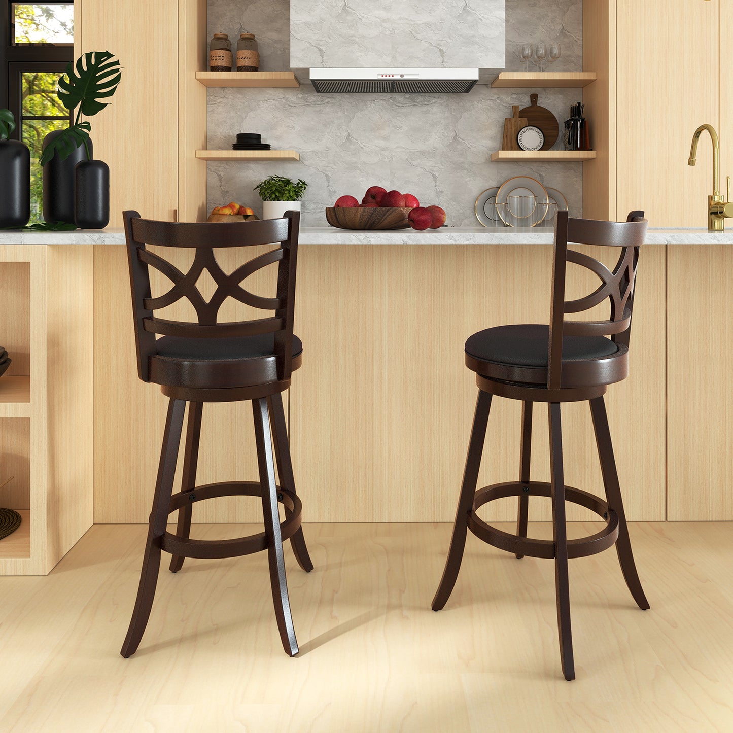 61/74 cm Swivel Counter Height Bar Stools with Backrest and Footrest-61 cm