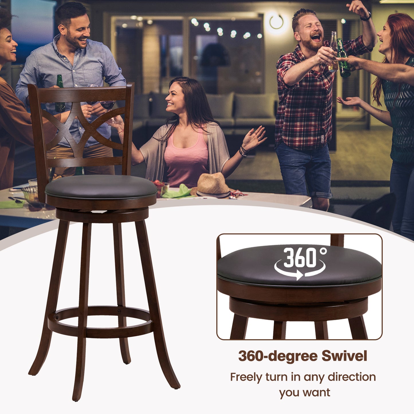61/74 cm Swivel Counter Height Bar Stools with Backrest and Footrest-61 cm